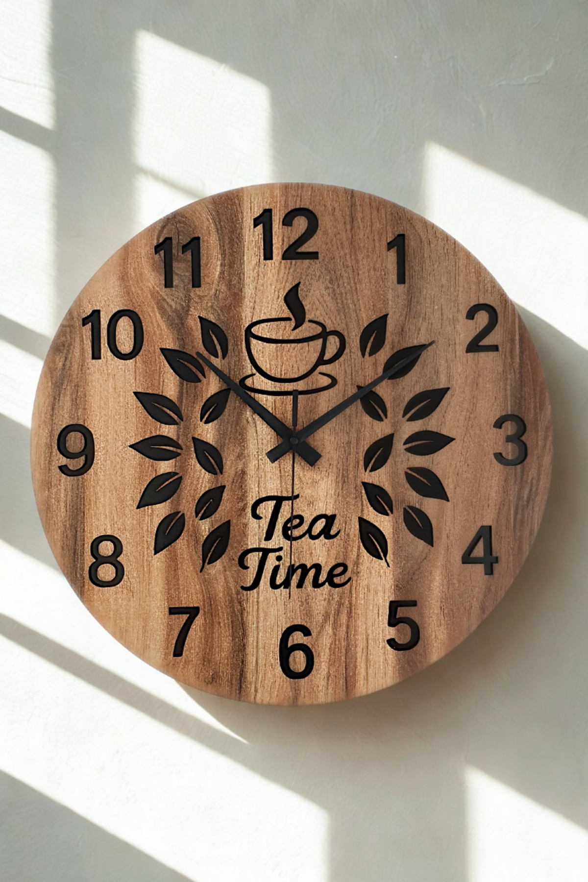 New Home Gift Carved Modern Decorative Wooden Kitchen Clock - Quiet Movement - (40cm)