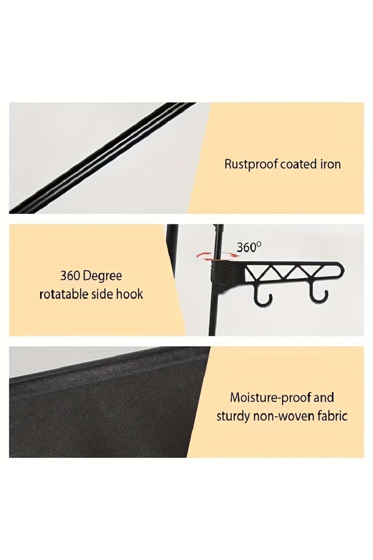 Cozy Nest-3 Section Metal Cloth Rack with Shelves Multifunctional Garment Wardrobe with 360° Rotatable Hooks 5