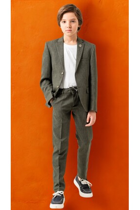 Atlas Kids Keten Jogger Erkek Çocuk Takım Elbise – Ceketli Pantolonlu Tişörtl...