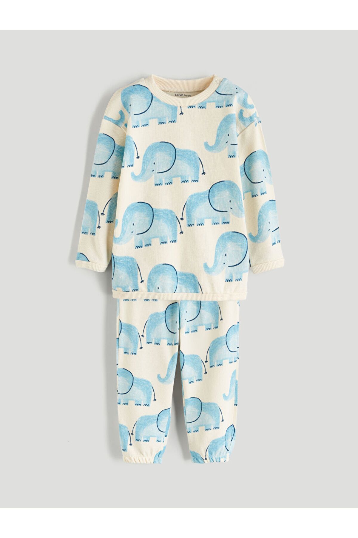 LC Waikiki-Sparkling Selections from Shining Store |   Ecru Printed Baby Boy Sweatshirt and Sweatpants Set of 2 1
