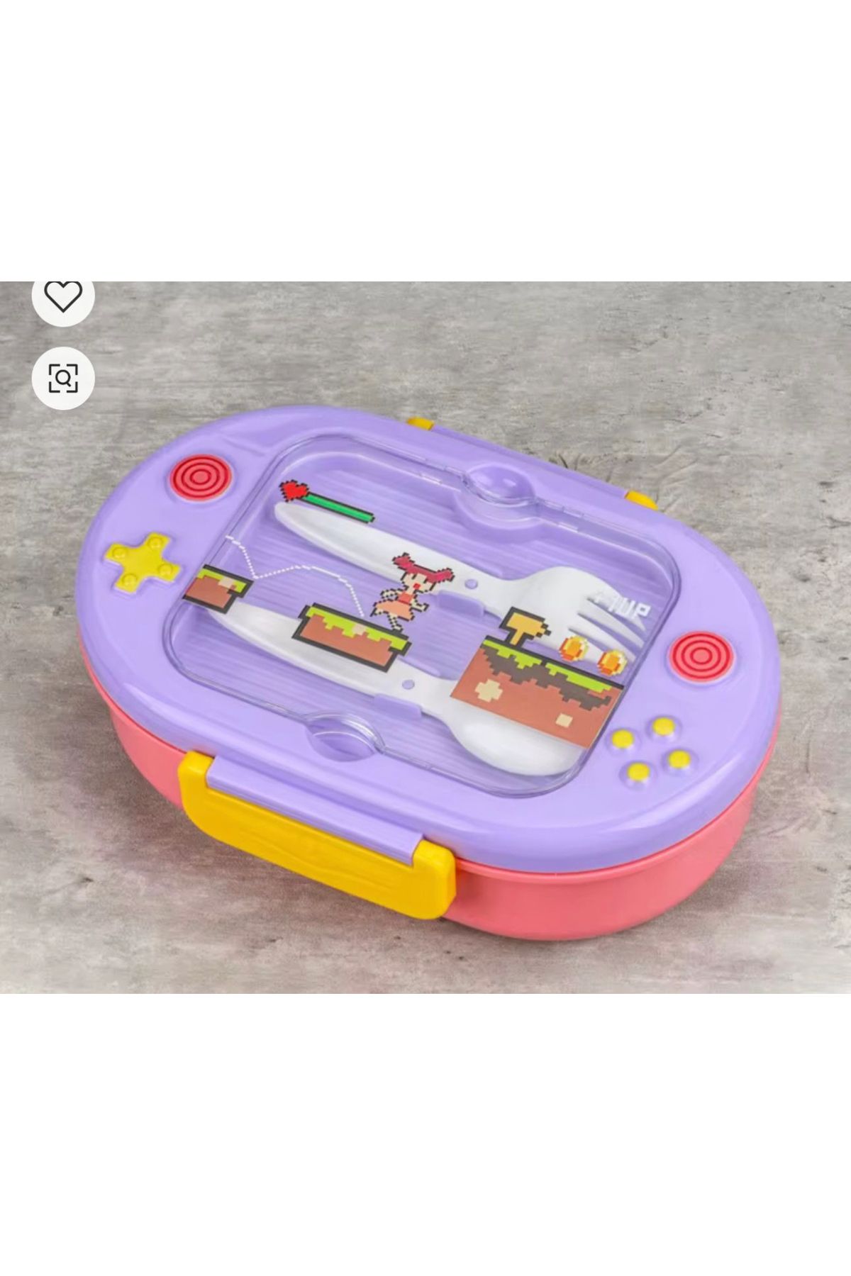 Generic-Lunch box with a video game-inspired design, including a spoon and fork. 4