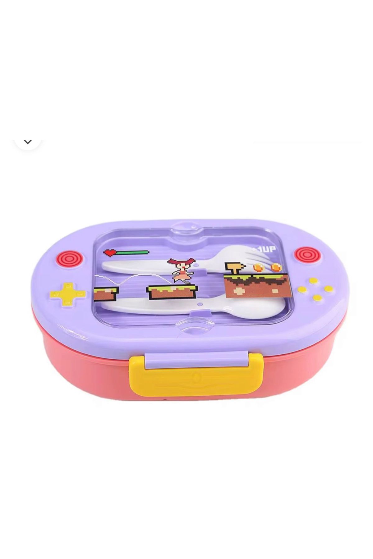 Generic-Lunch box with a video game-inspired design, including a spoon and fork. 6