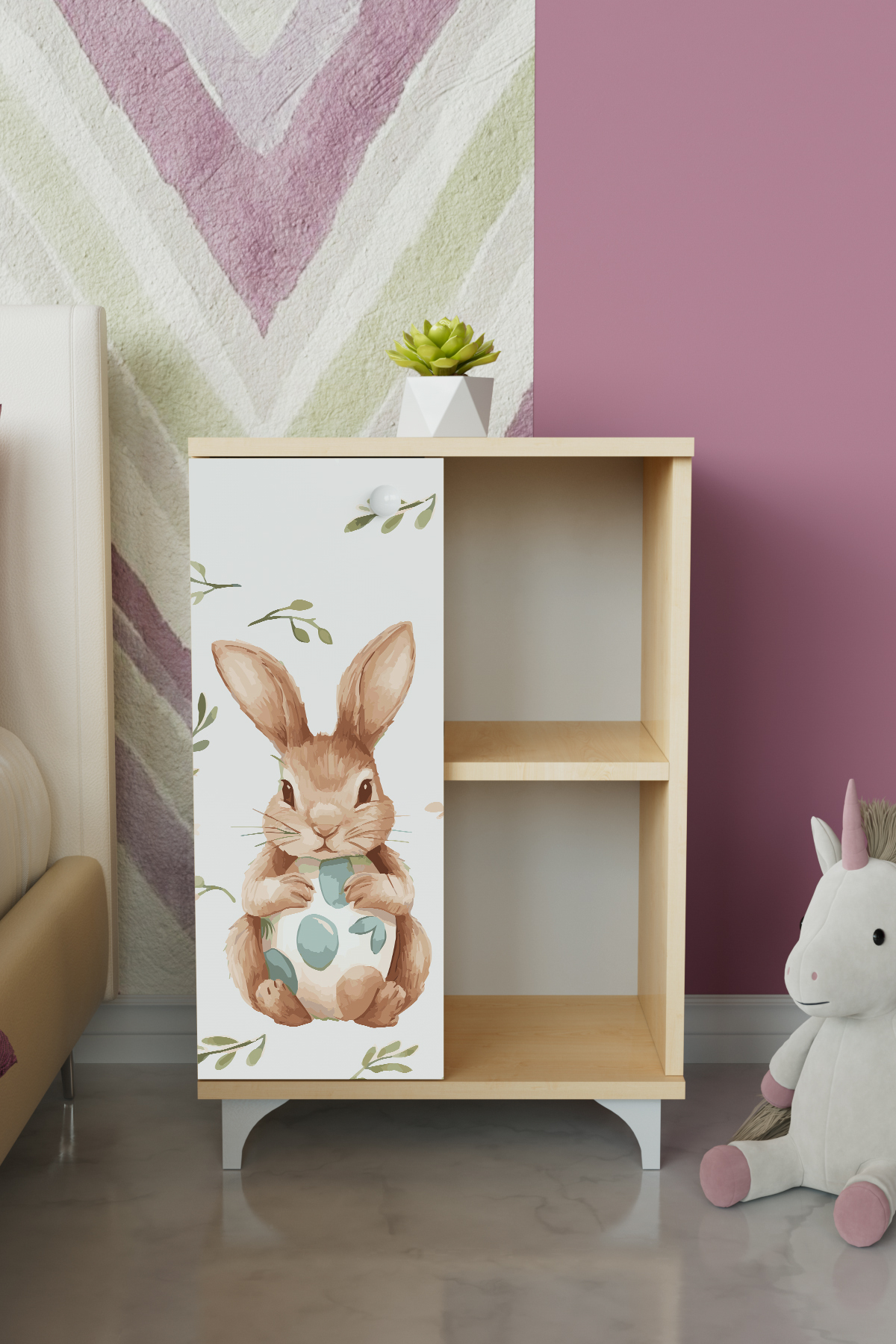 Hediyeler Kapında 2 Raflı tek kapak Pretty Rabit Çocuk Odası Çok Amaçlı Dolabı - Akçaağaç fotoğrafı 3 (önizleme)
