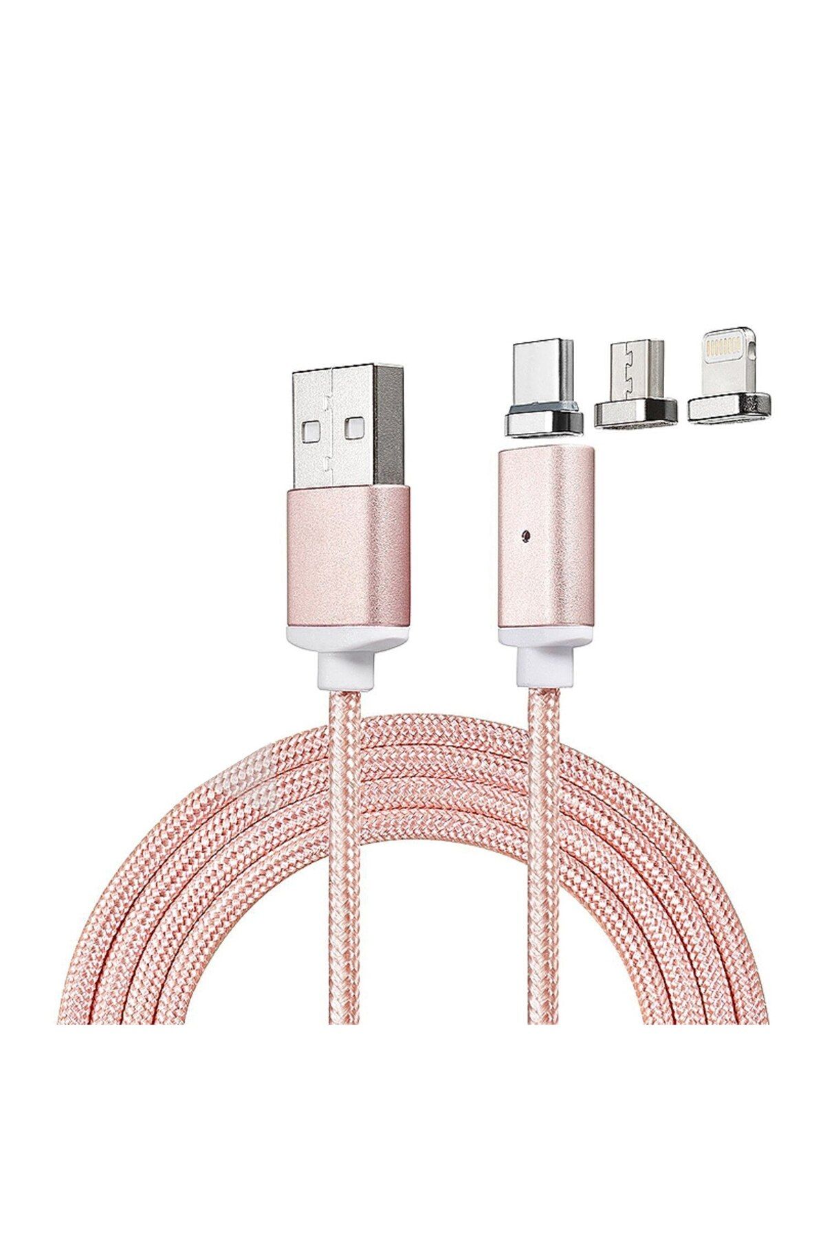 Bibilel-Cablu magnetic de încărcare/date 3-în-1 Micro USB, Tip-C, compatibil cu iPhone, 1 m, Auriu roz 4