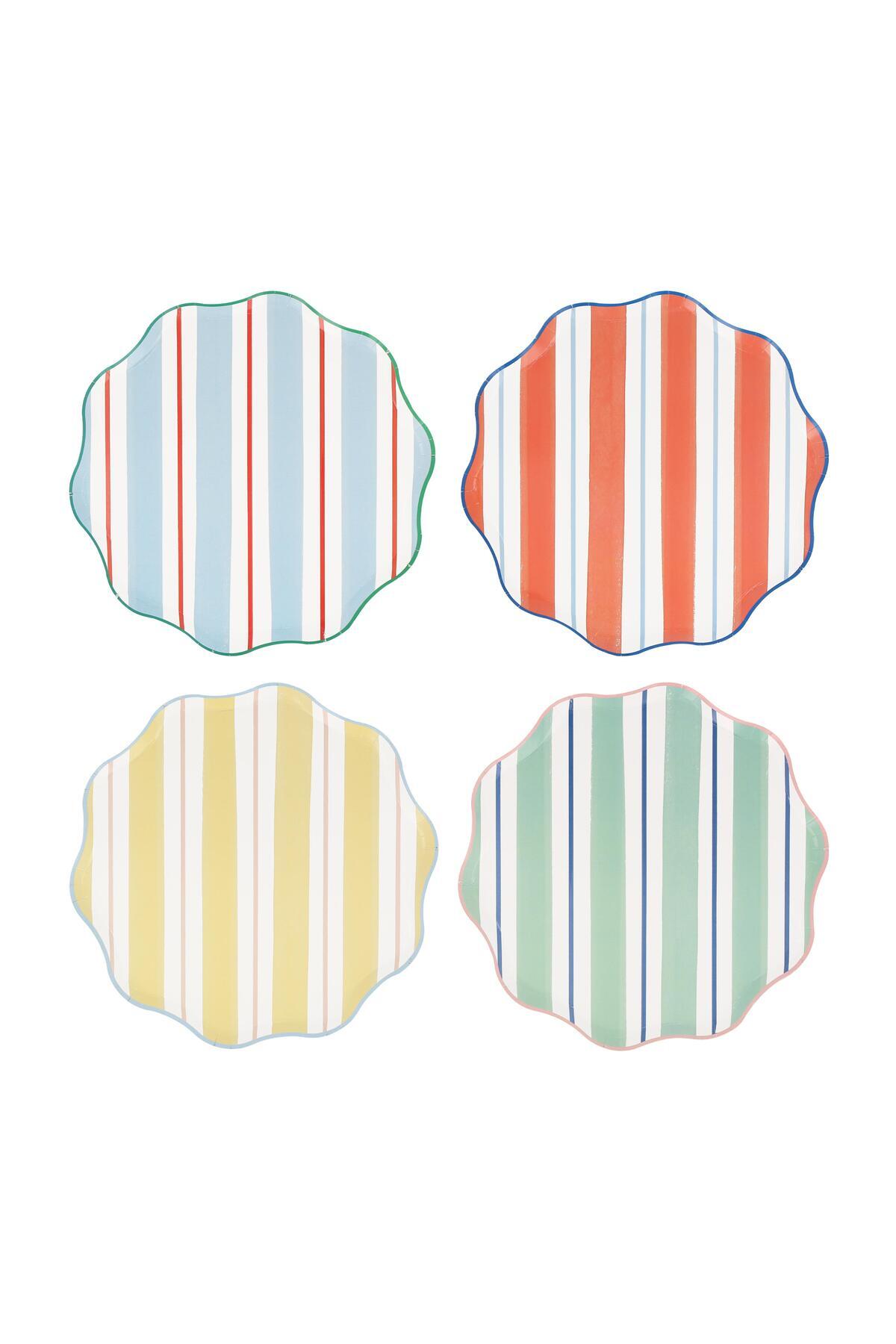 Meri Meri - Çizgili Tabaklar - M - 8 Adet