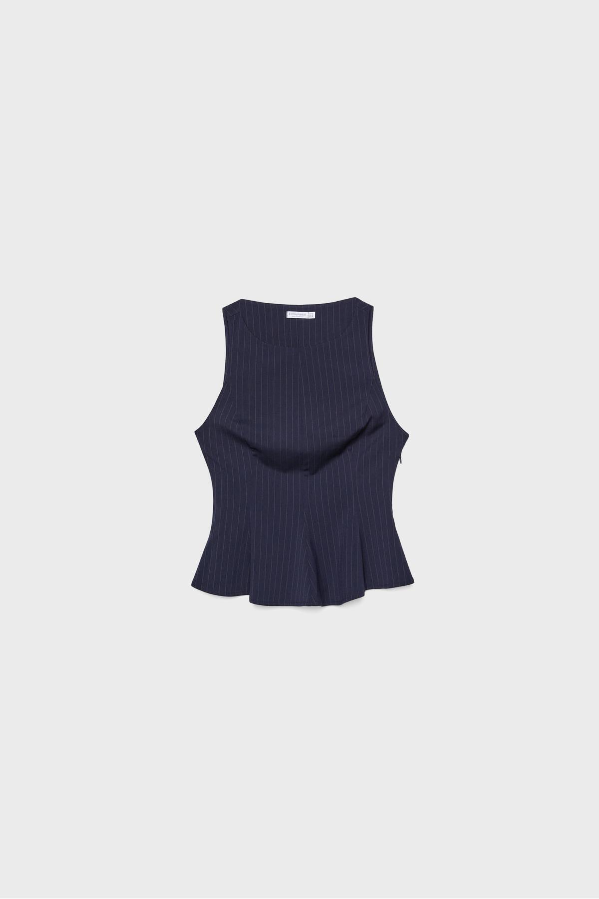 Stradivarius  Çizgili Kolsuz Peplum Top - Görsel 6