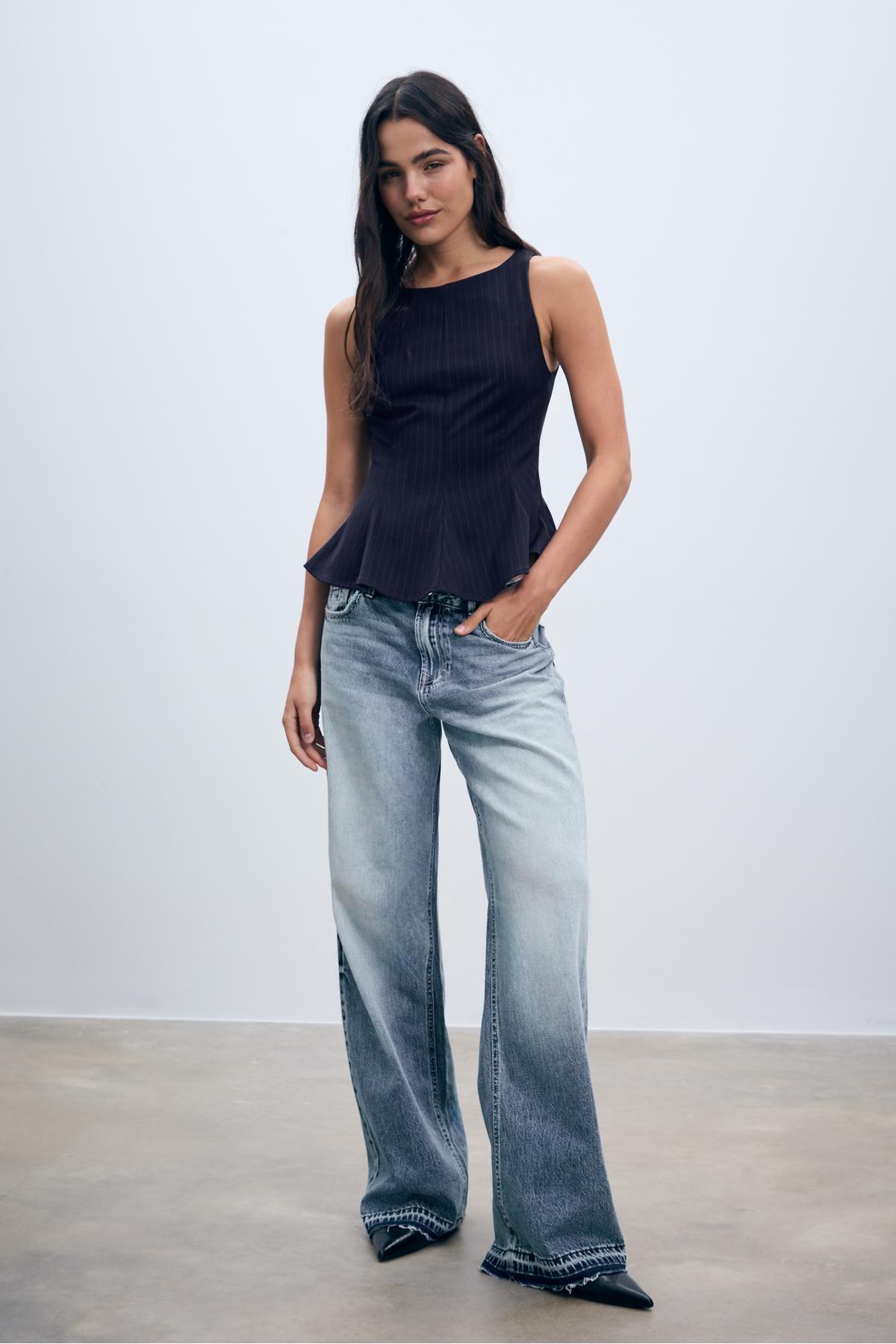 Stradivarius  Çizgili Kolsuz Peplum Top - Görsel 3