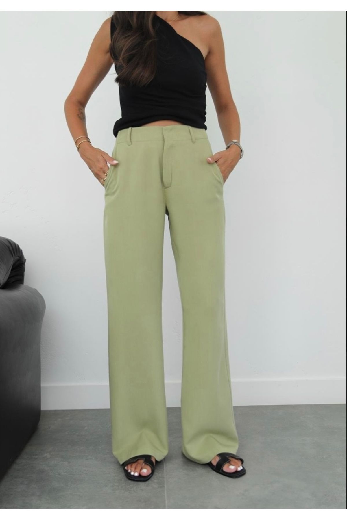 ForOus-Pallazo Pants High Waist with Front Zipper and Hidden Hooks with Side Pockets 3