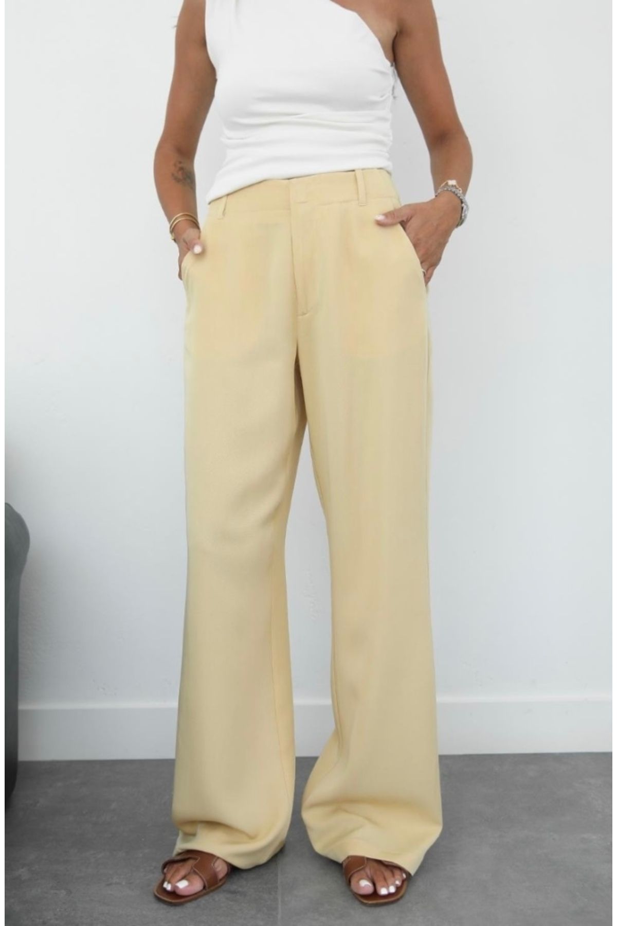 ForOus-Pallazo Pants High Waist with Front Zipper and Hidden Hooks with Side Pockets 4
