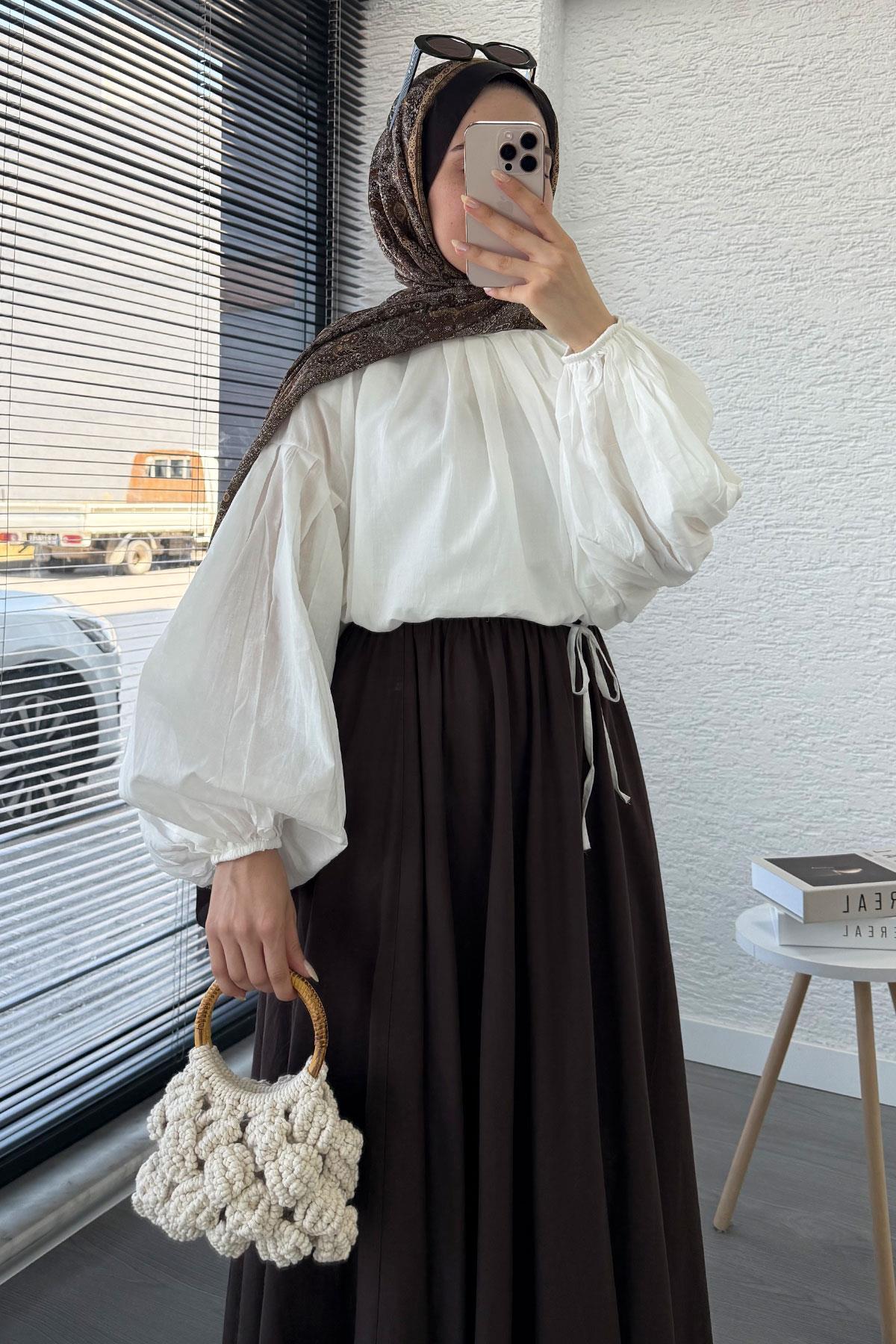 MELEK ARAZ  Premium Vual Crush Etek - Kahverengi - Görsel 3