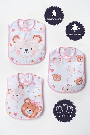 BUUDE Sıvı Geçirmez 3 lü Mama Önlüğü Ayıcık