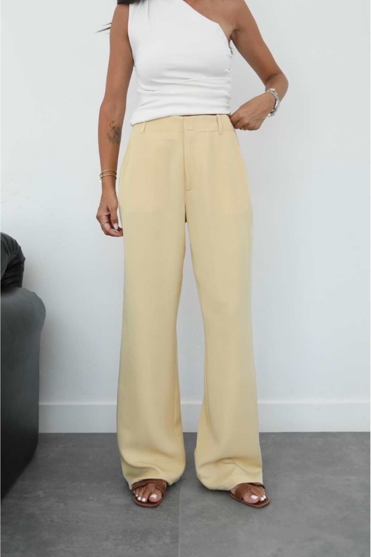 ForOus-Pallazo Pants High Waist with Front Zipper and Hidden Hooks with Side Pockets 2