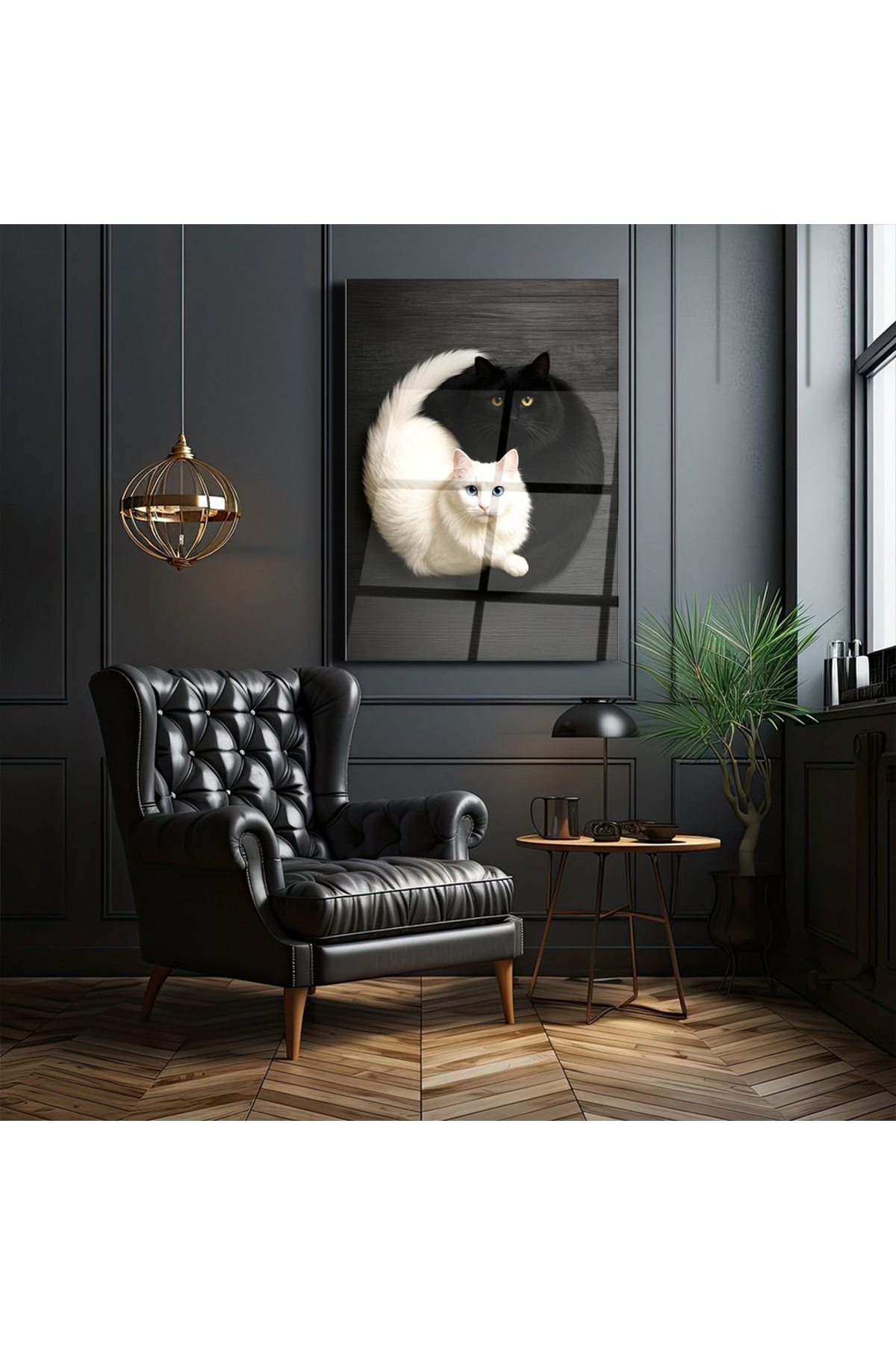 Cam Tablo/Ying Yang Kediler /duvar dekorasyonu/ Tablo, uv baskı tablo, modern dekor, hediye