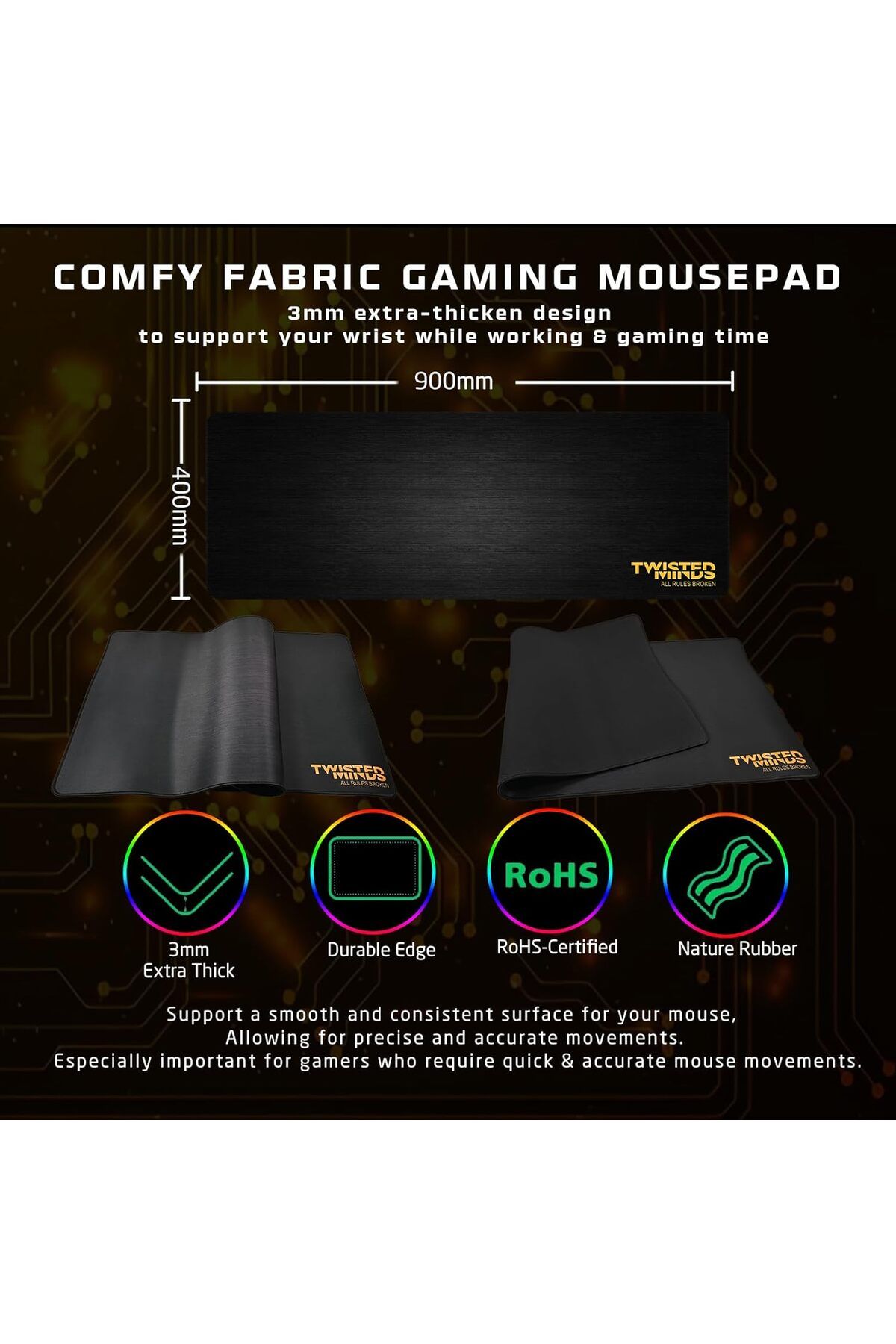 Twisted Minds-Gaming 4-in-1 Bundle - Wired Mechanical Keyboard, RGB Mouse with 6 DPI Levels, LED Headset, and Larg 3