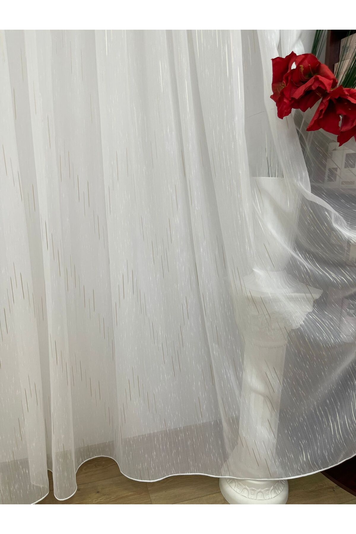 Liz Line-White curtain, mechanically embroidered, with rejansa, white/cappuccino, "Game of lines" by Liz Line PD051 8