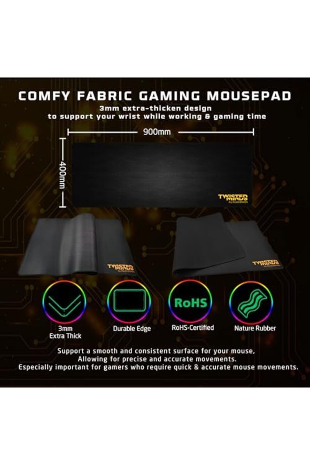 Twisted Minds-Gaming 4-in-1 Bundle - Wired Mechanical Keyboard, RGB Mouse with 6 DPI Levels, LED Headset, and Larg 4