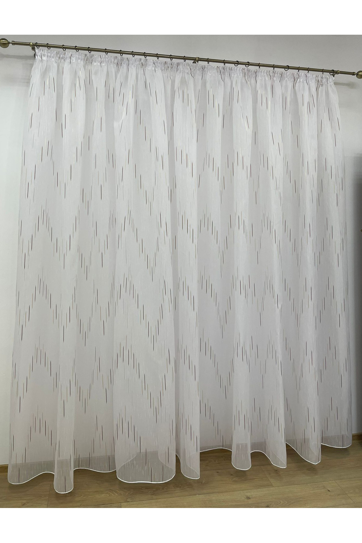 Liz Line-White curtain, mechanically embroidered, with rejansa, cappuccino/wenge, "Game of lines" by Liz Line PD049 4