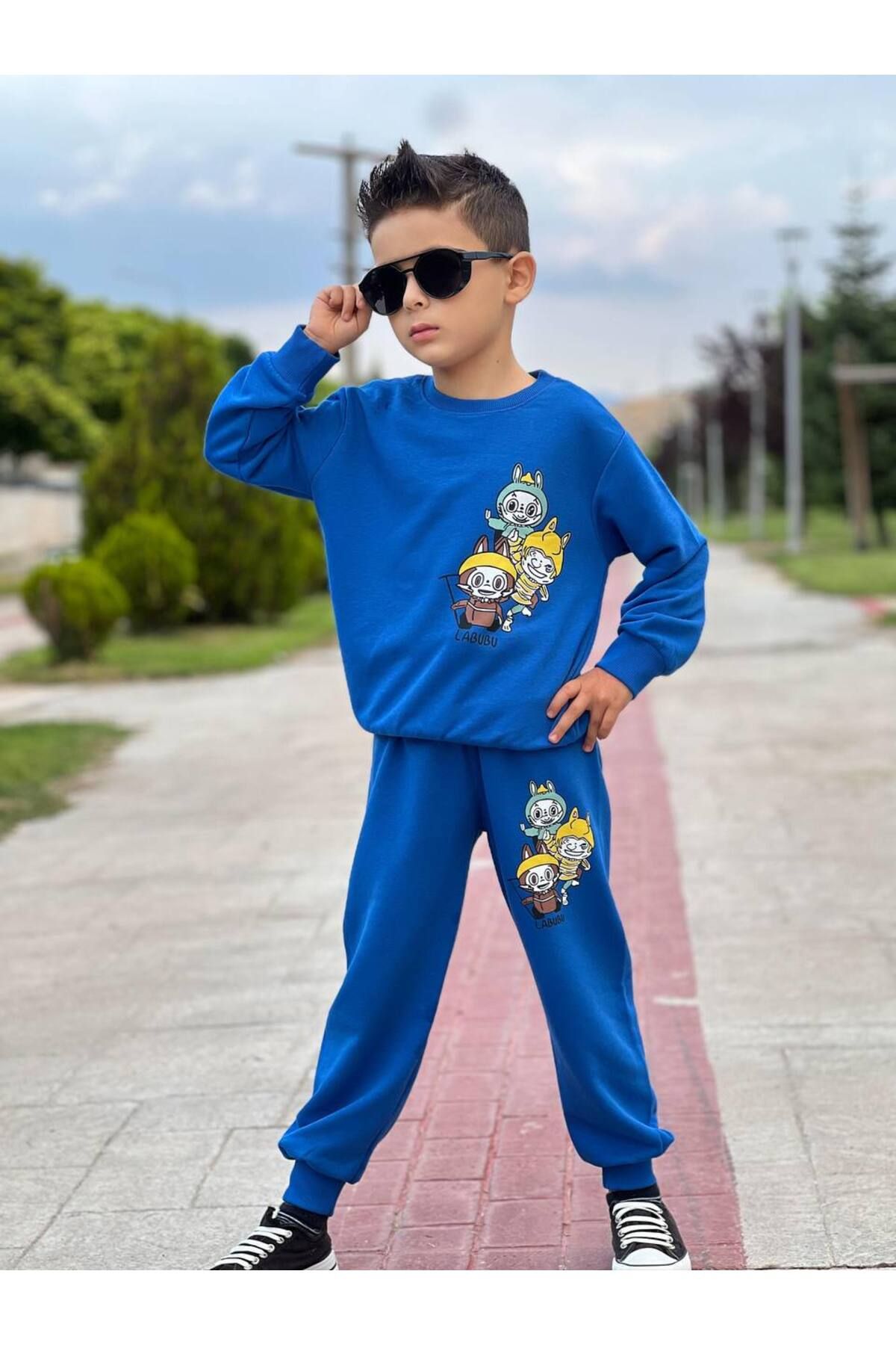 KGN GİYİM-Boy's 3 Threads Unsharped Bottom Top Set 3