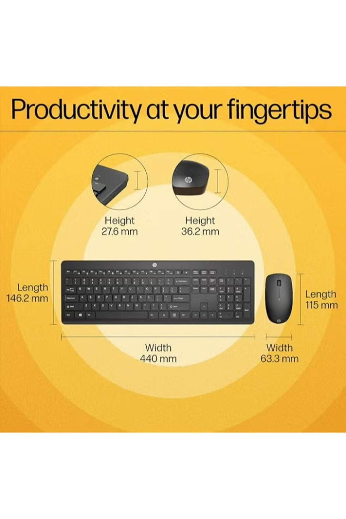 HP-230 Wireless Keyboard and Mouse Combo Set 1600 DPI 3