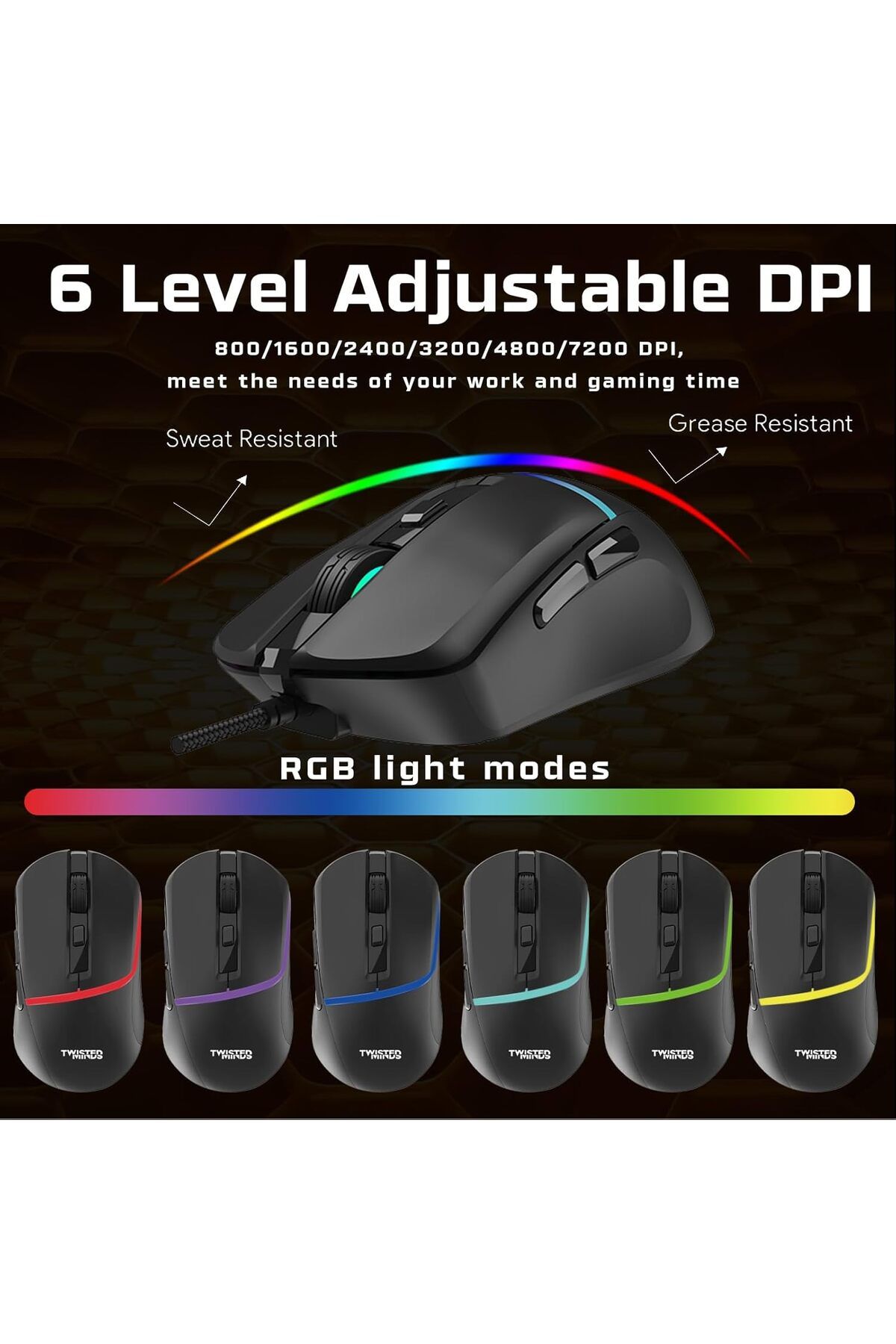 Twisted Minds-Gaming 4-in-1 Bundle - Wired Mechanical Keyboard, RGB Mouse with 6 DPI Levels, LED Headset, and Larg 7