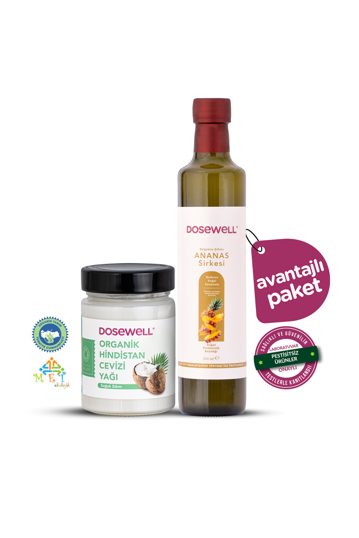 Dosewell Soğuk Sıkım Organik Hindistan Cevizi Yağı & Doğal Fermantasyon Ananas Sirkesi Paketi