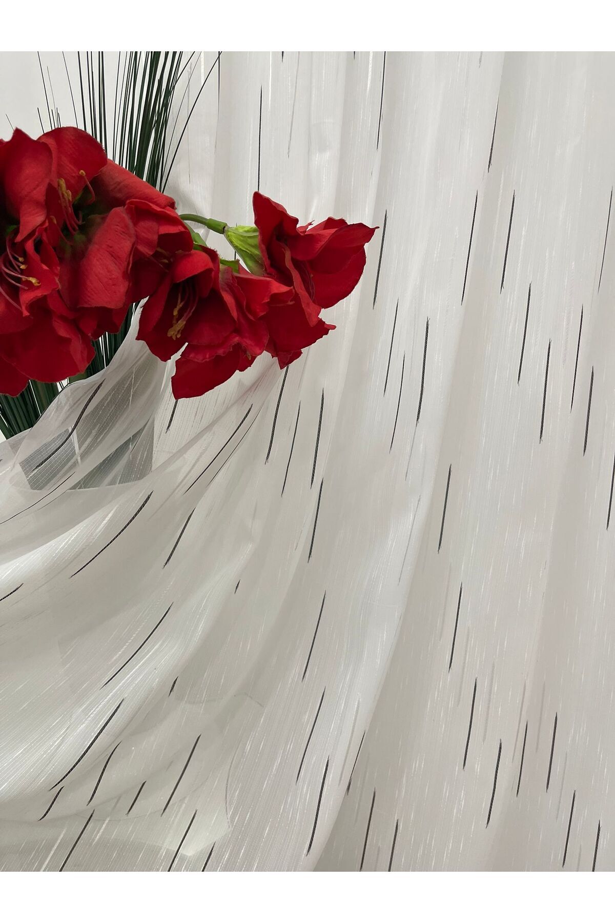 Liz Line-White curtain, mechanically embroidered, with rejansa, black/white, "Game of lines" by Liz Line PD050 3