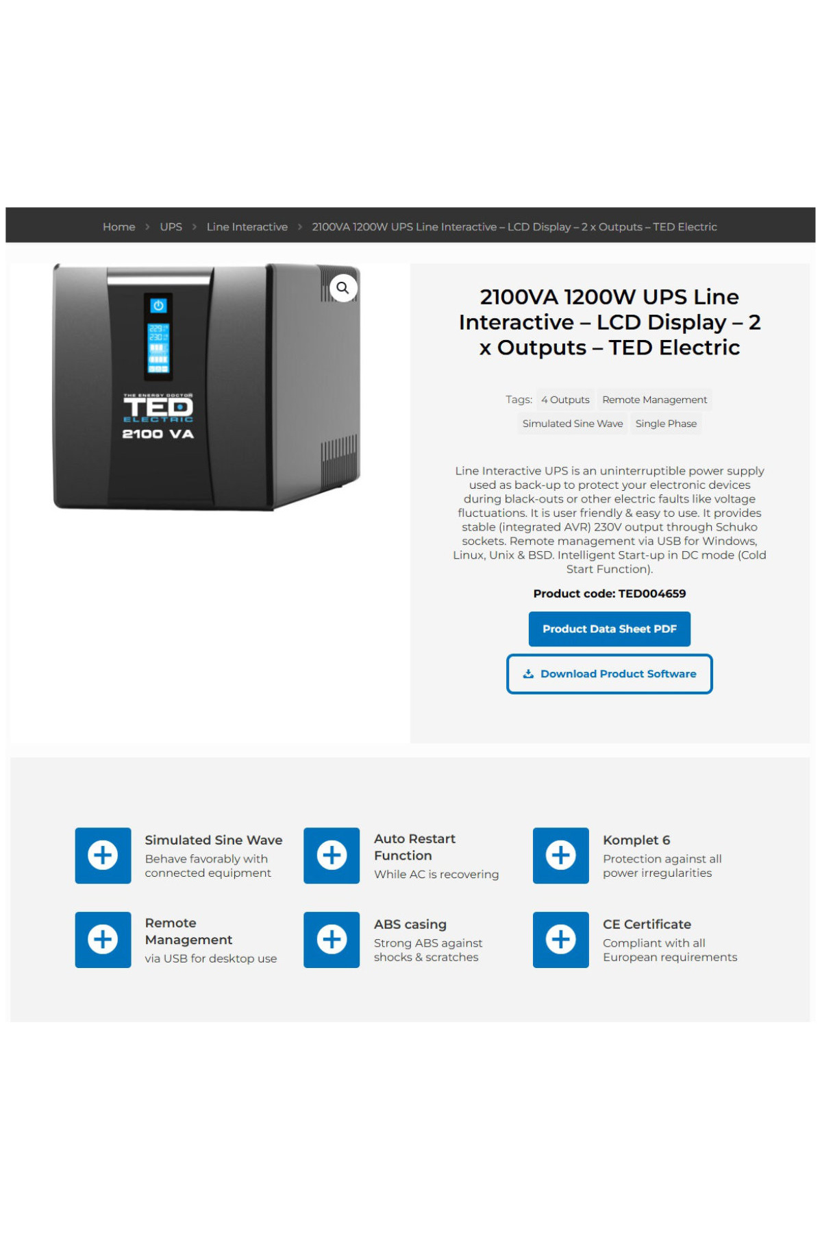 TED Electric-UPS Line Interactive 2100VA 1200W with AVR, LCD, 2 Schuko Outputs, USB Management - TED004659 5