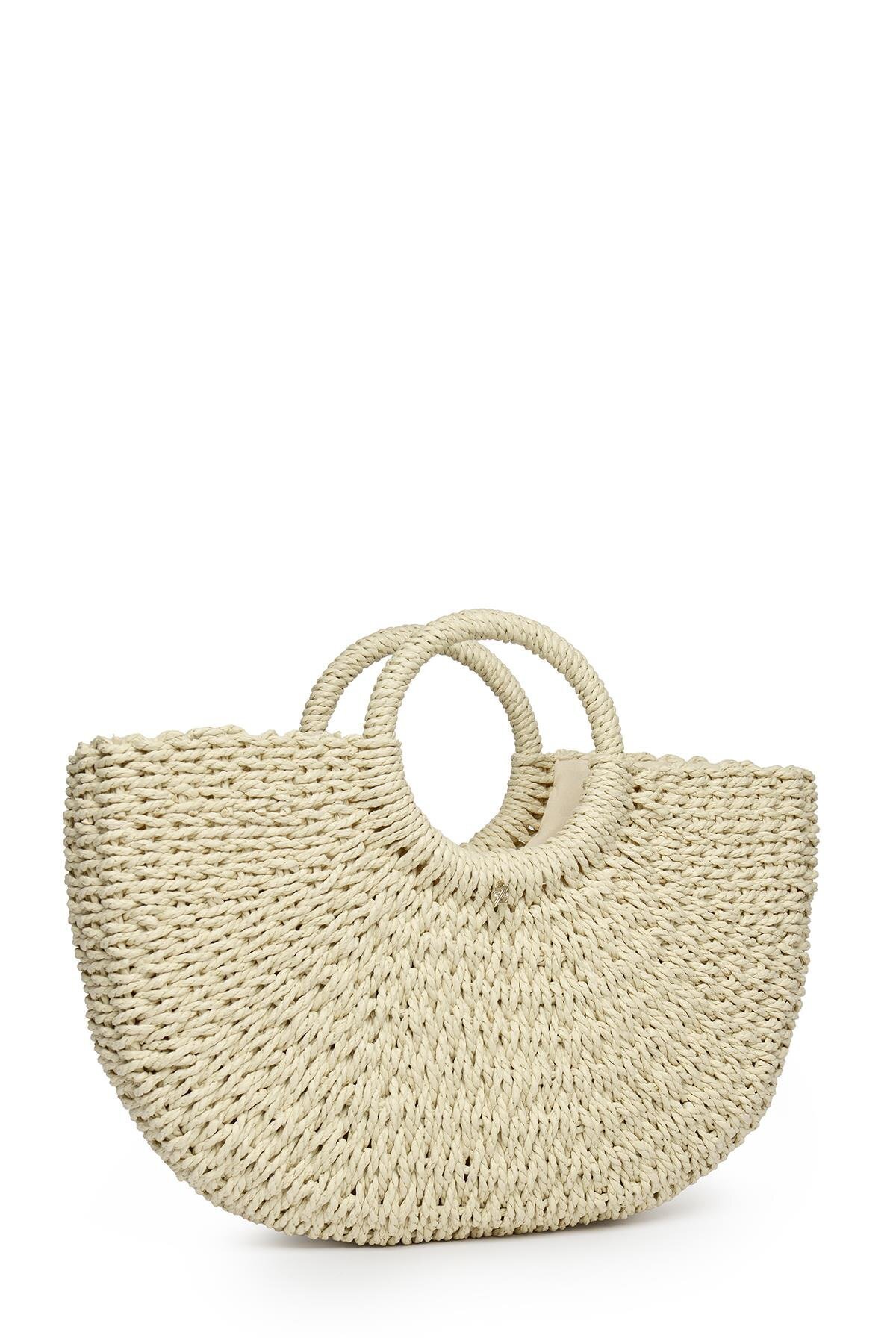 Zühre-Beige Straw Bag with Round Handle Z0044 3
