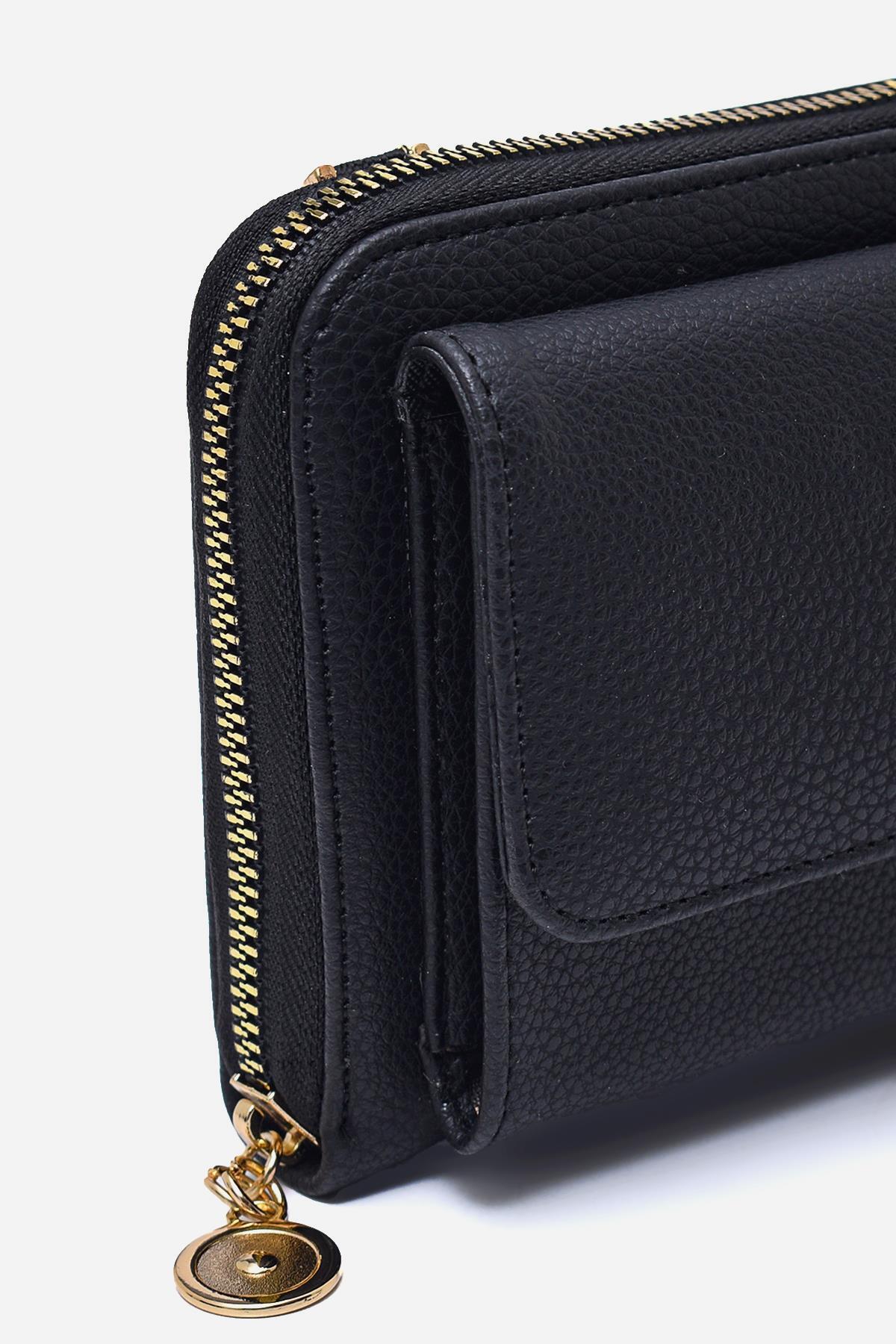 Zühre-Black Wallet with Double Eye Strap Detail Zc015 5