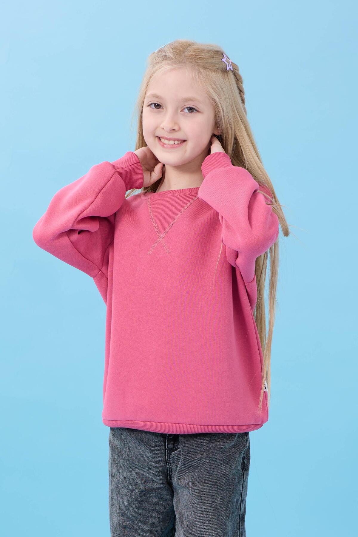 Perendi Unisex Basic Bisiklet Yaka Şardonlu Kışlık Sweatshirt - Gül Kurusu fotoğrafı 6 (önizleme)