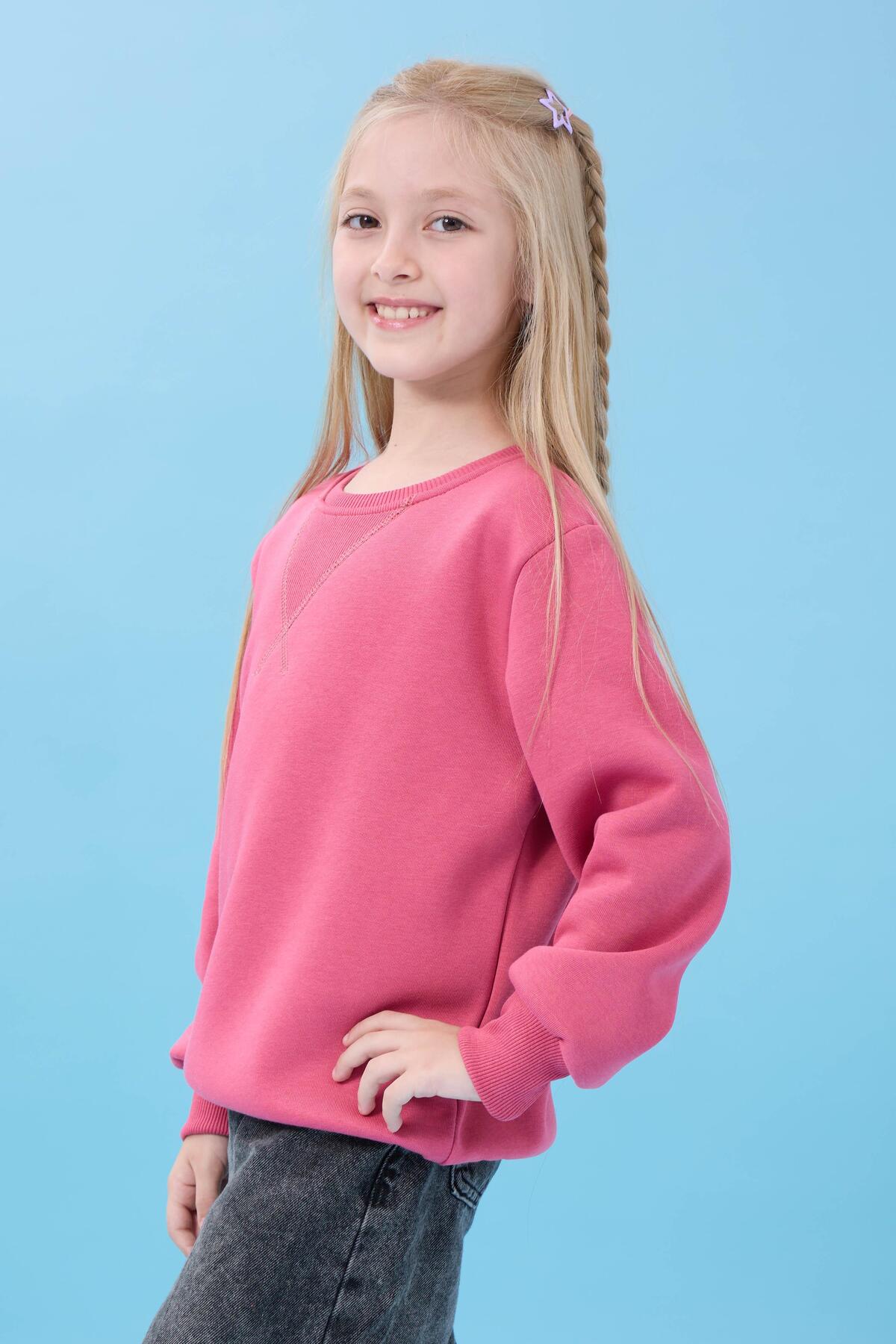 Perendi Unisex Basic Bisiklet Yaka Şardonlu Kışlık Sweatshirt - Gül Kurusu fotoğrafı 2 (önizleme)