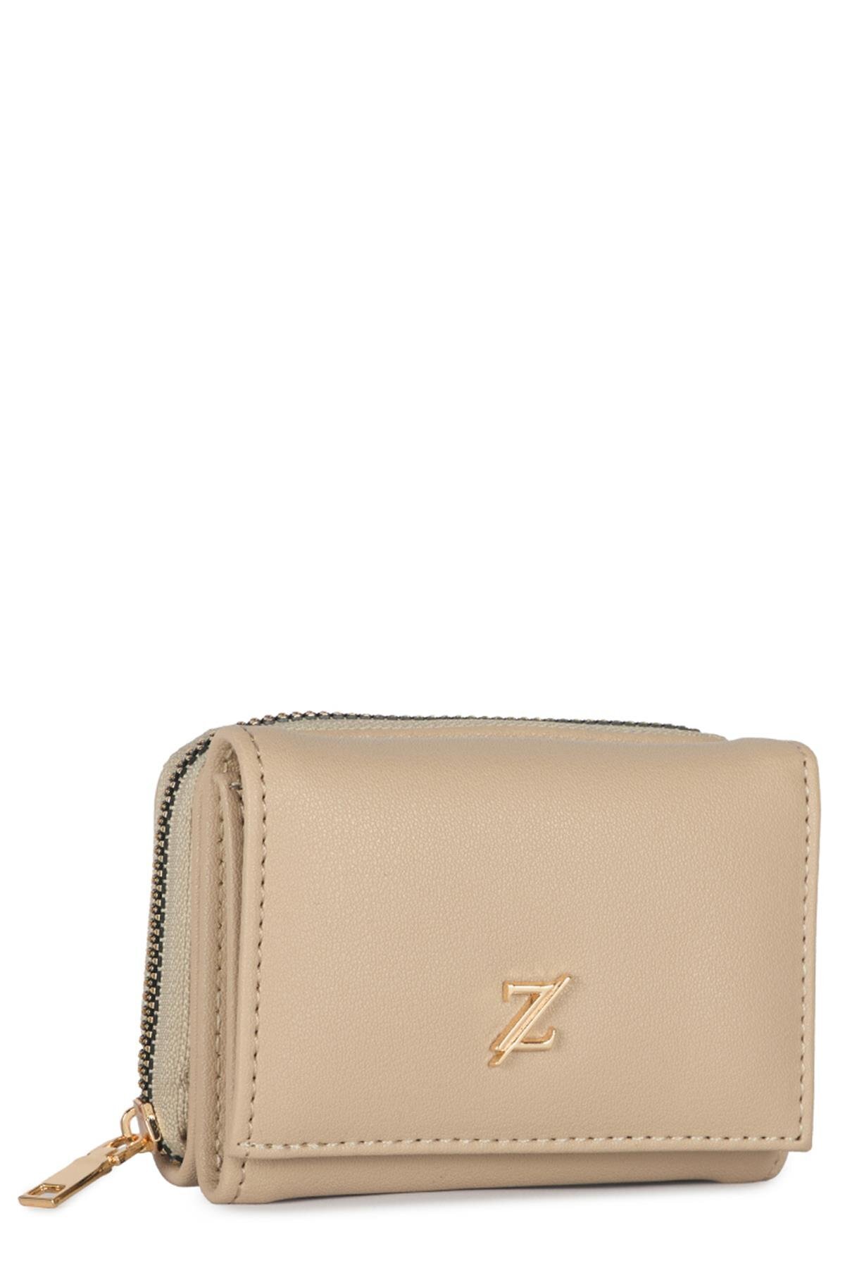 کیف پول کوچک زیپ‌دار و دکمه‌دار به رنگ بژ تیره ZC026 Zühre