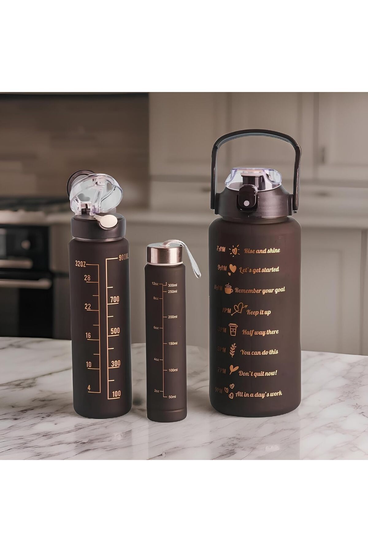 Genel Markalar Jouis Su Matarası Motivasyonel 3lü Set Su Şişesi Suluk 2lt900ml500ml Tritan Spor Salonu Su Şişesi...