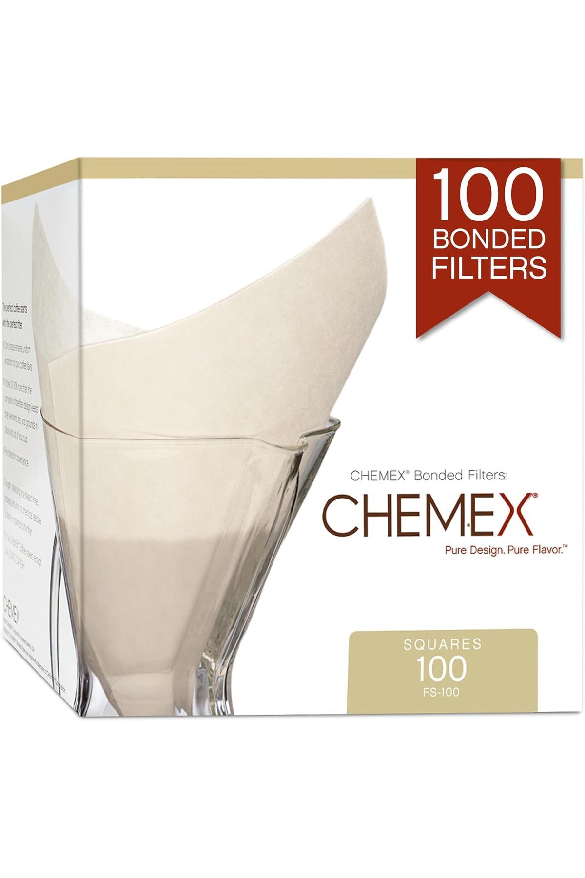 Hepta Collection Chemex Kağıt filtre FS-100, kare filtre, 6, 8 ve 10 fincan sürahisi, 100 adet