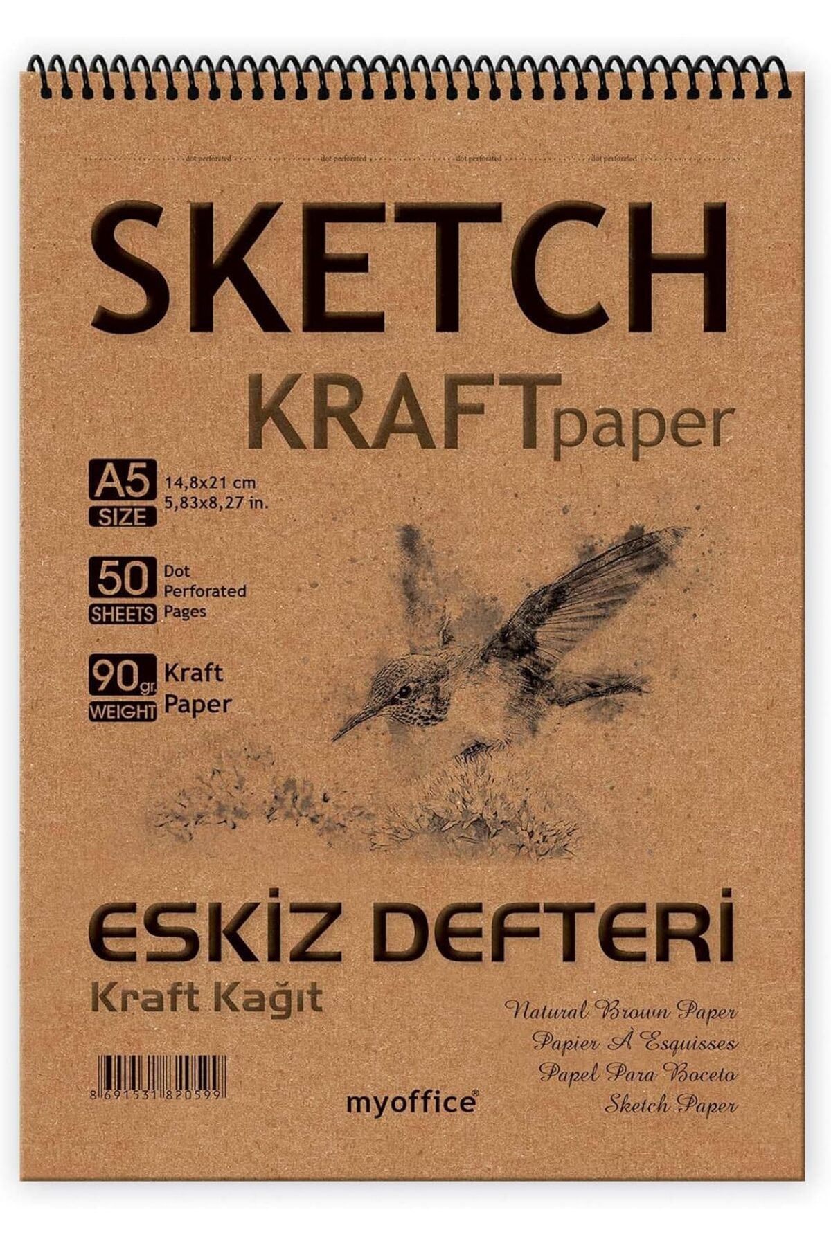 Hype Store ETİKA Kraft Kağıt A5 Eskiz Defteri 90 gr. Spiralli 50 Yaprak Sketchbook