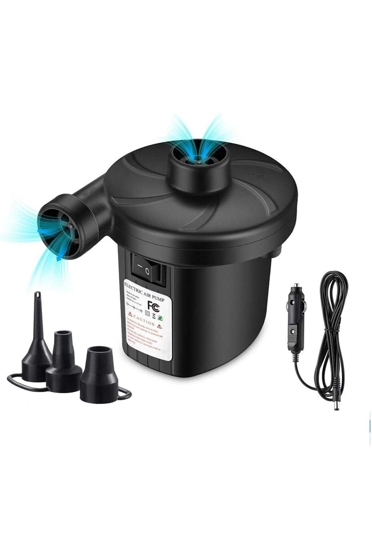 Hepta Collection Elektrikli Hava Pompası, 3 Başlıklı, Taşınabilir Şişirmevakum Pompası, 12v Araç Çakmak Girişli