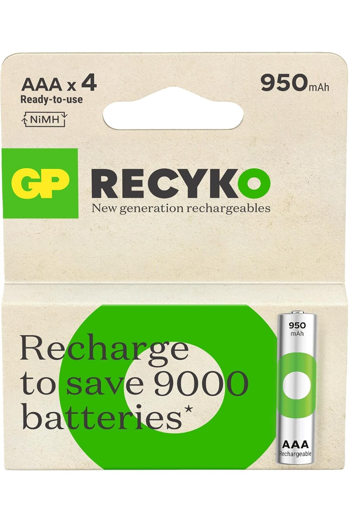 Delixa Recyko 950 AAA İnce Kalem Ni-Mh Şarjlı Pil, 1.2 Volt, 4'lü Kart