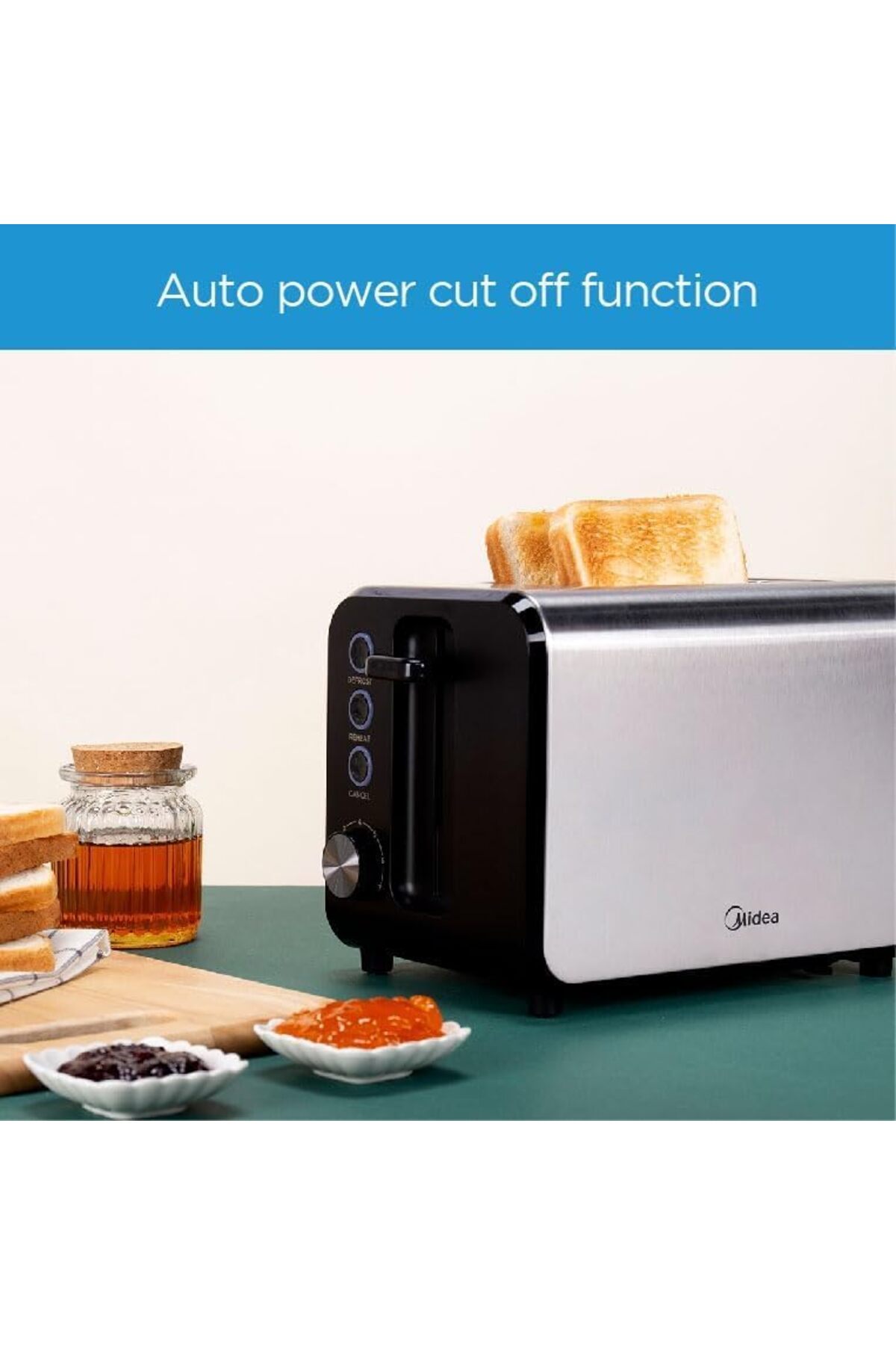 Midea-Toaster 2 Slots, 950W With Adjustable Browning Control, Removable Crumb Tray, Automatic Pop Up 8