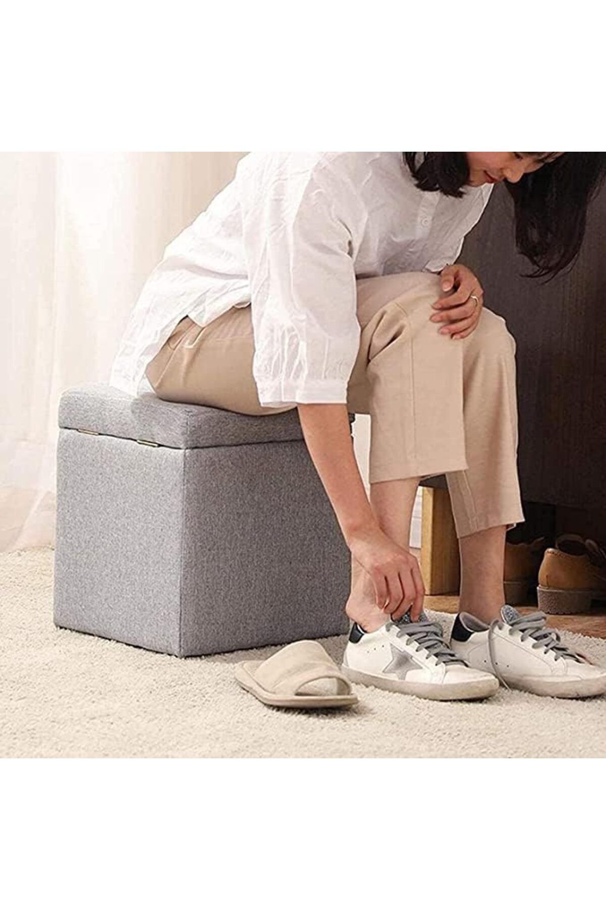 genric-FFD Ottoman Storage Stool Cube - Multi-functional Bench Seat with Padded Memory Foam, Lid 2