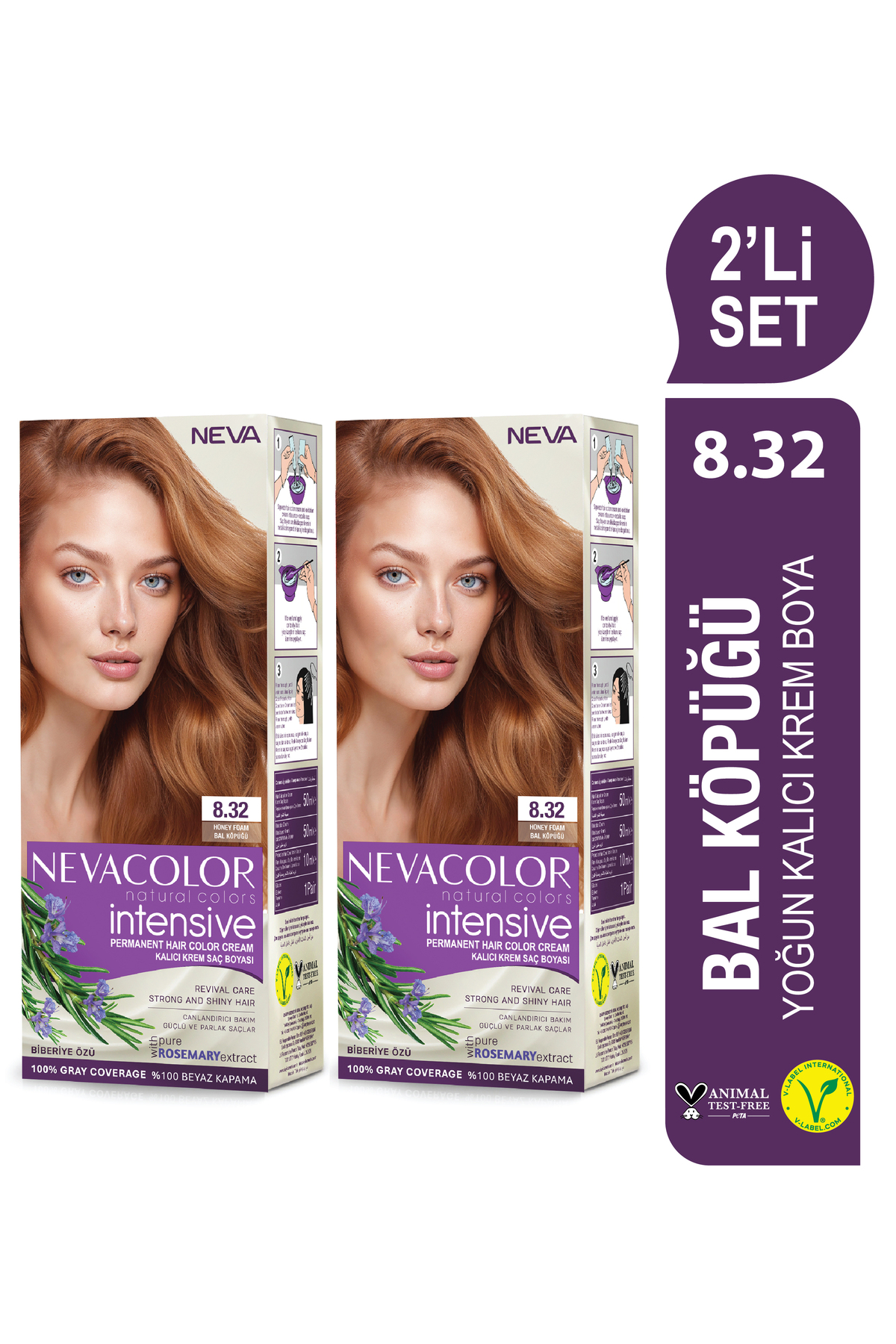 Neva Color INTENSIVE 2'Lİ SET 8.32 BAL KÖPÜĞÜ Kalıcı Krem Saç Boyası Seti — طلایی OTR052 INTENSIVE 8.32