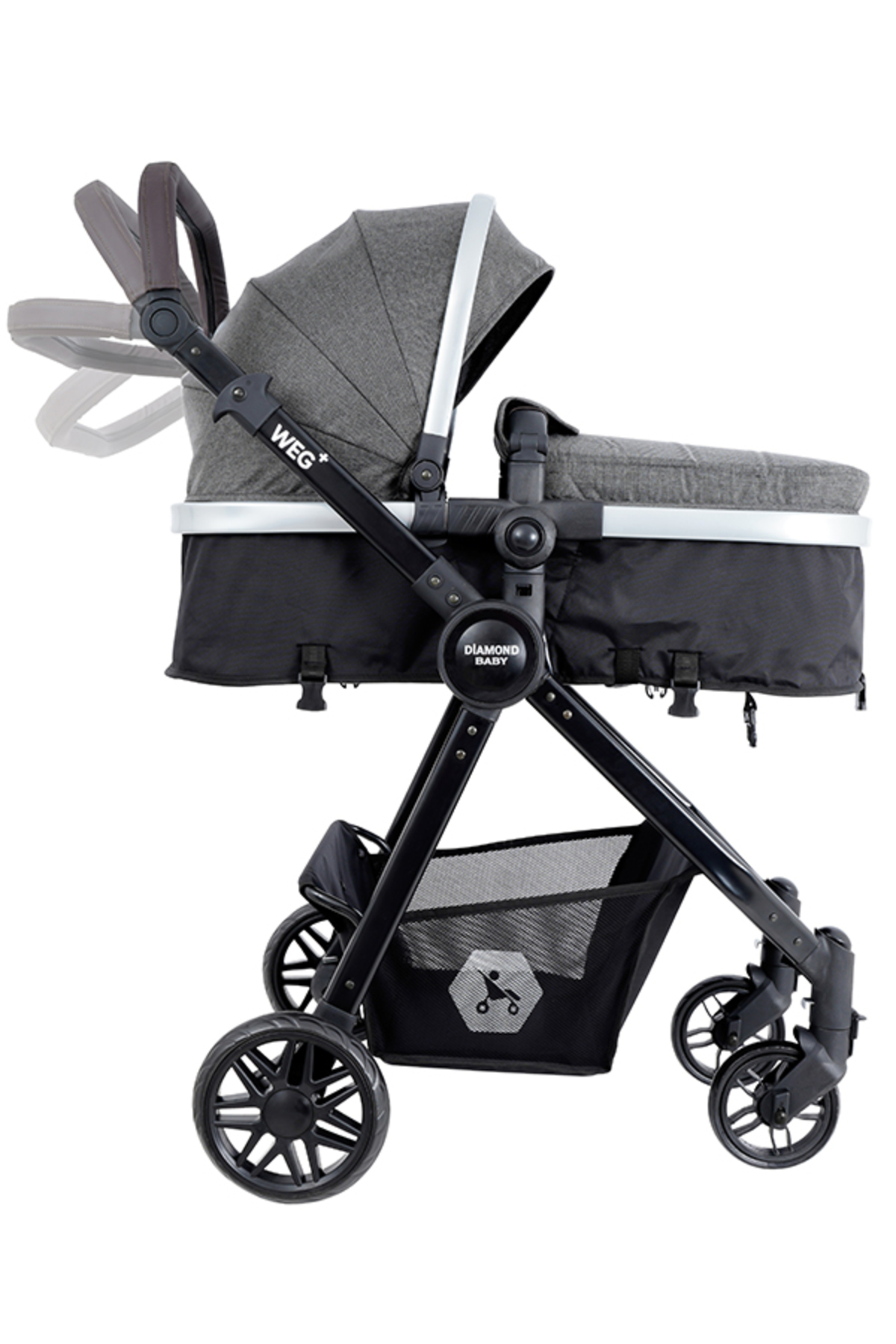 Diamond Baby Weg Travel (Seyahat Sistem) Bebek Arabası, Pusetli, Çift yönlü, Ayak Örtülü Gri fotoğrafı 4 (önizleme)