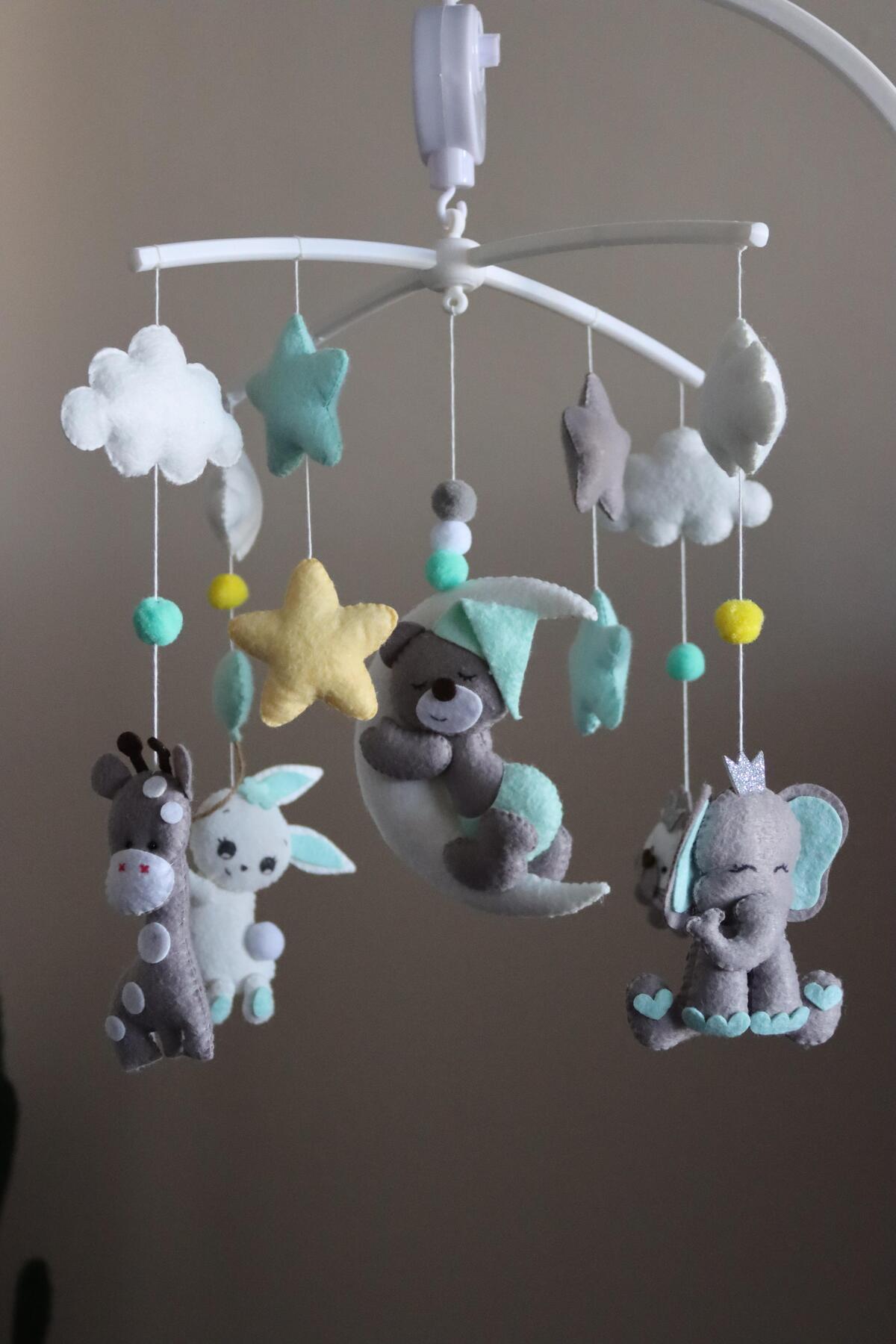 Asilbebe Müzik ve Asma Aparatlı Keçeden Hayvan Figürlü Beşik Dönencesi fotoğrafı 3 (önizleme)