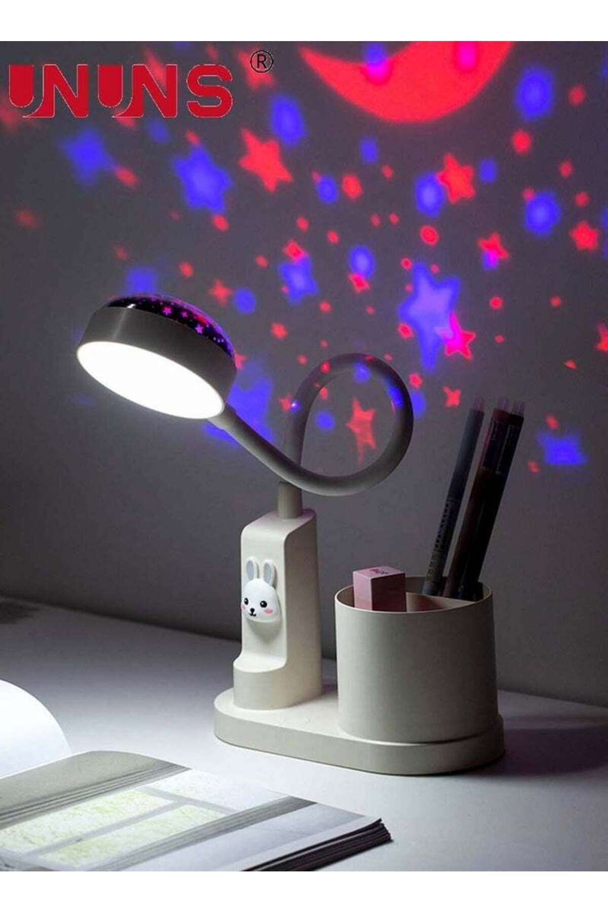 Generic-UNUNS USB Rechargeable Desk Lamp,360Â°Rotation LED Table Light With Pen Holder And Projection Funct 1