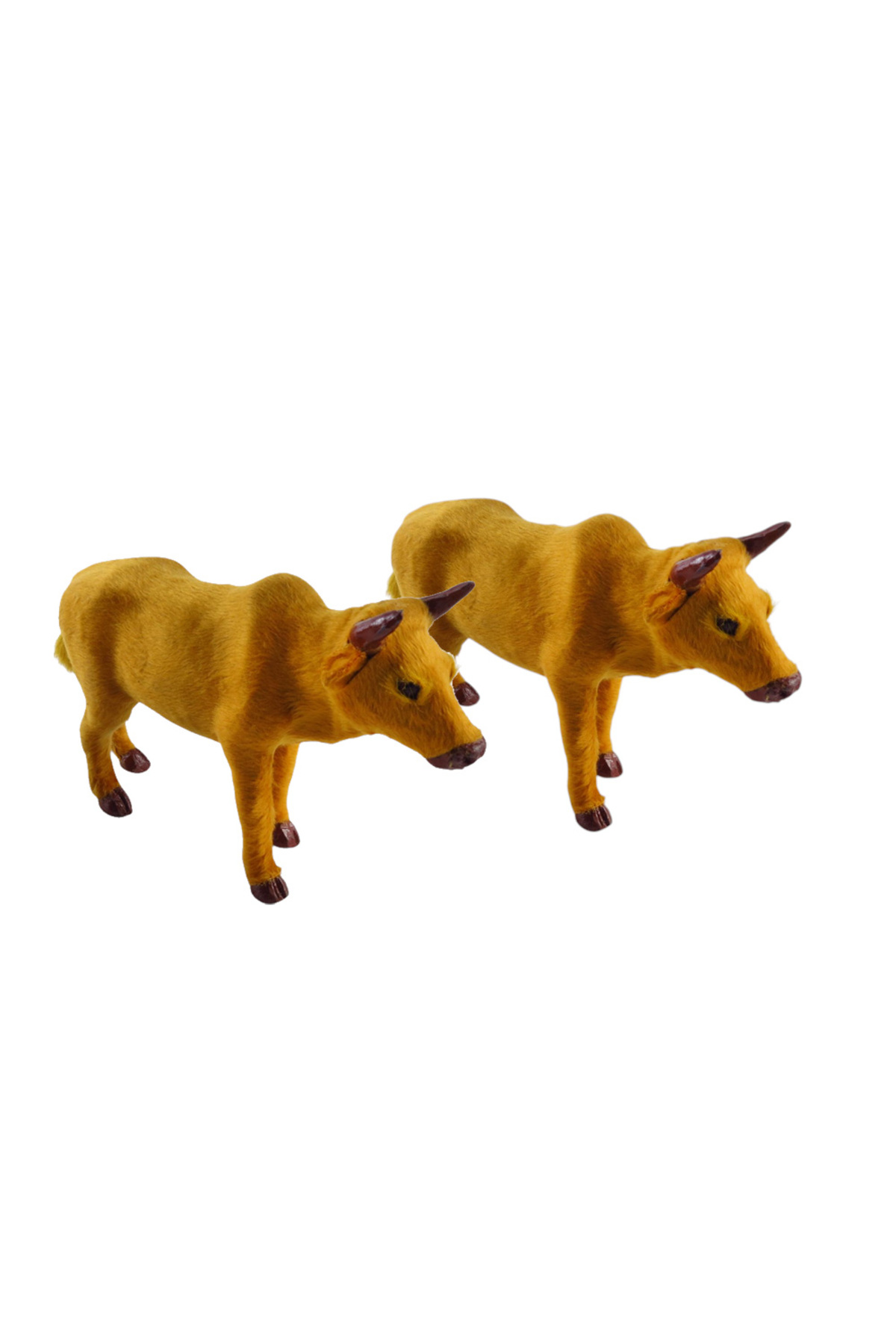Plastic Velvet Fabric Coated Decorative Yellow Color 22 x 13.5 cm Bull Ox Figurine Double