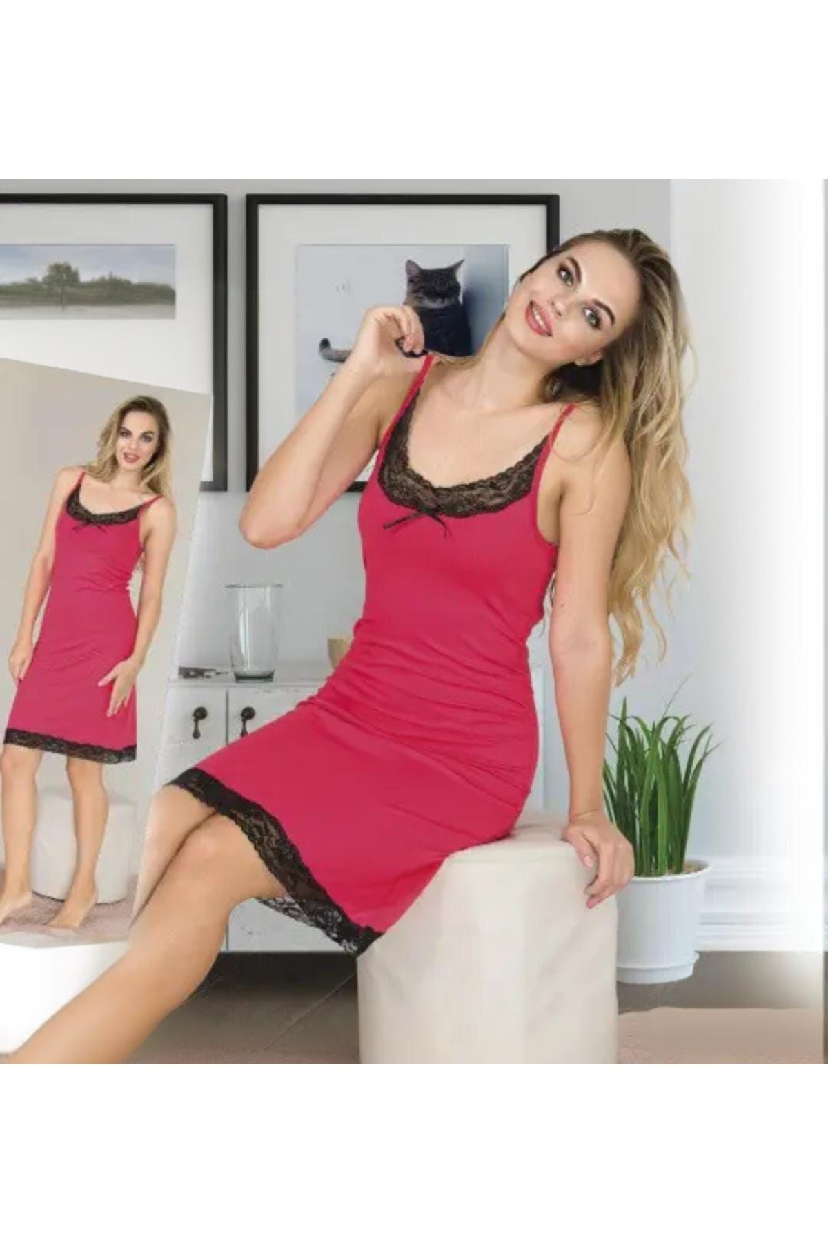 Lady Siyah Dantelli Benye Gecelik