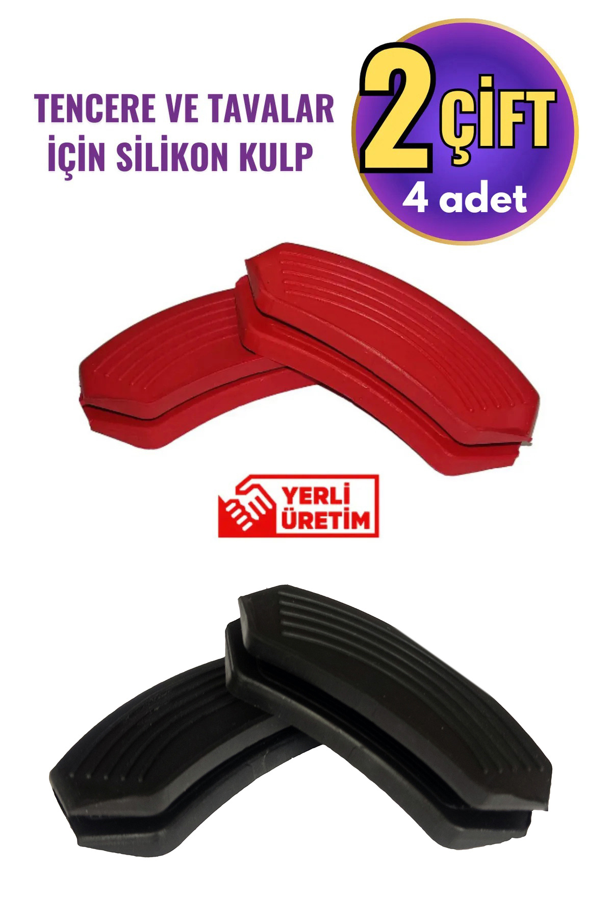 SG Dizayn Silikon Tencere Tava Tutacağı Yanmaz Yapışmaz Tutamaç Eldiven 9x4 cm renkli 2 Çift 4 Adetten Oluşur