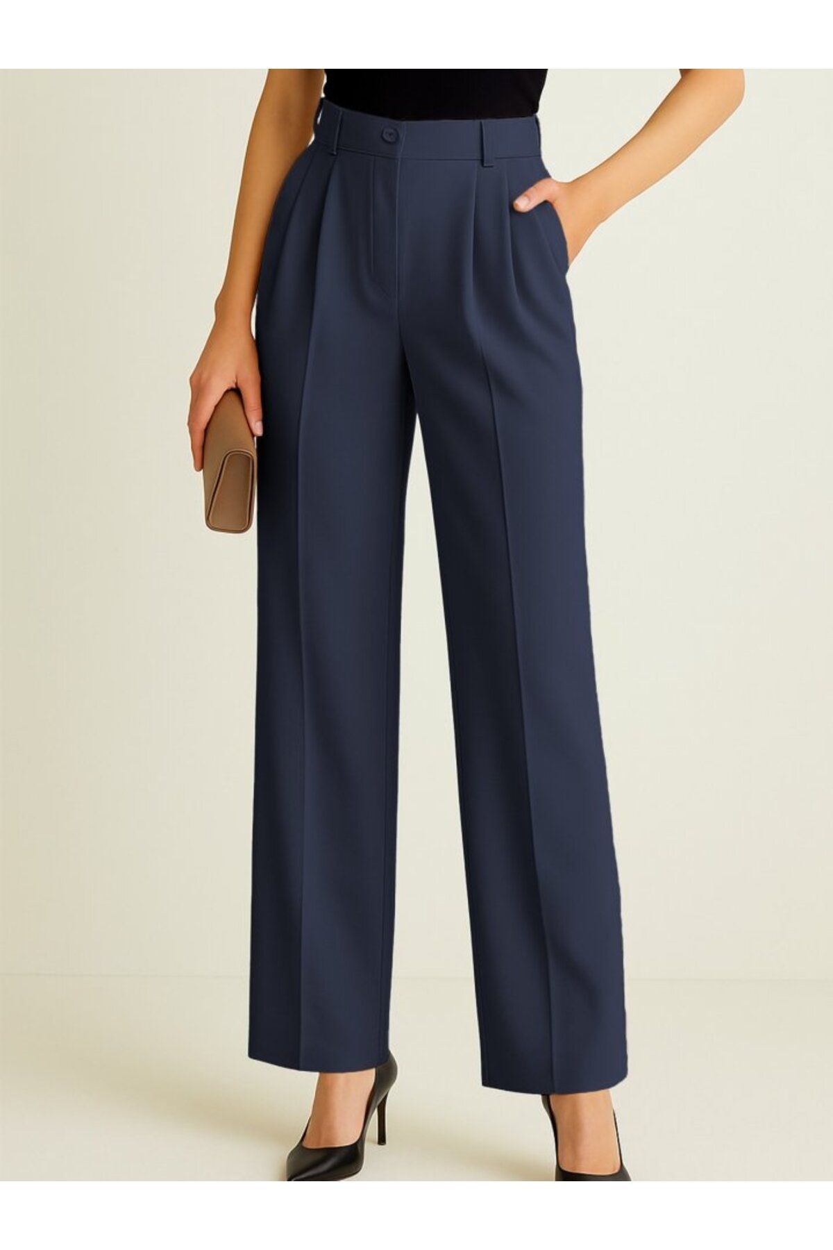 TUA MODA-Tua Moda Single Button Front Fold Detailed Pocket Trousers-Laci 1