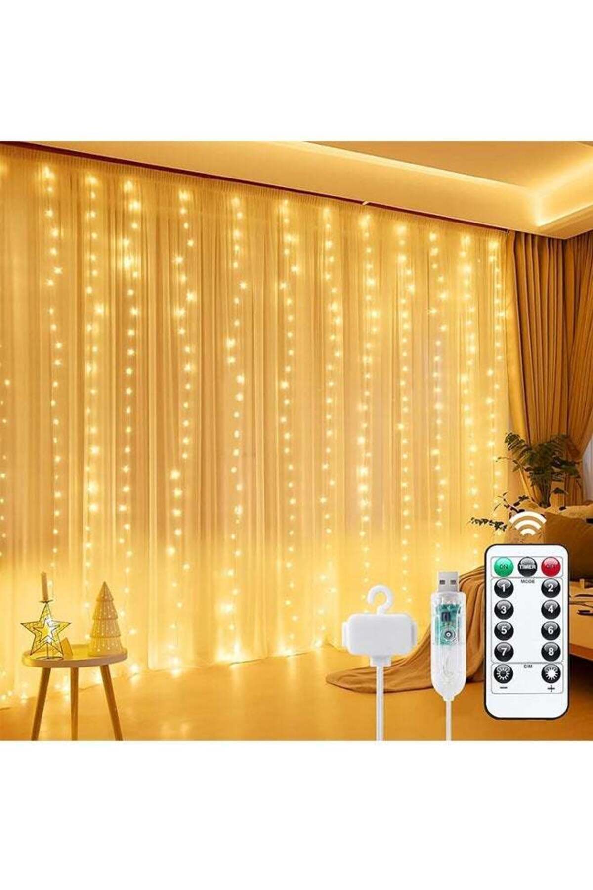 Generic-أضواء الستارة، 300 مصباح خرافي LED قابل للتعتيم مع جهاز تحكم عن بعد ومؤقت، وجهاز تحكم عن بعد 8 أوضاع إضاءة 1