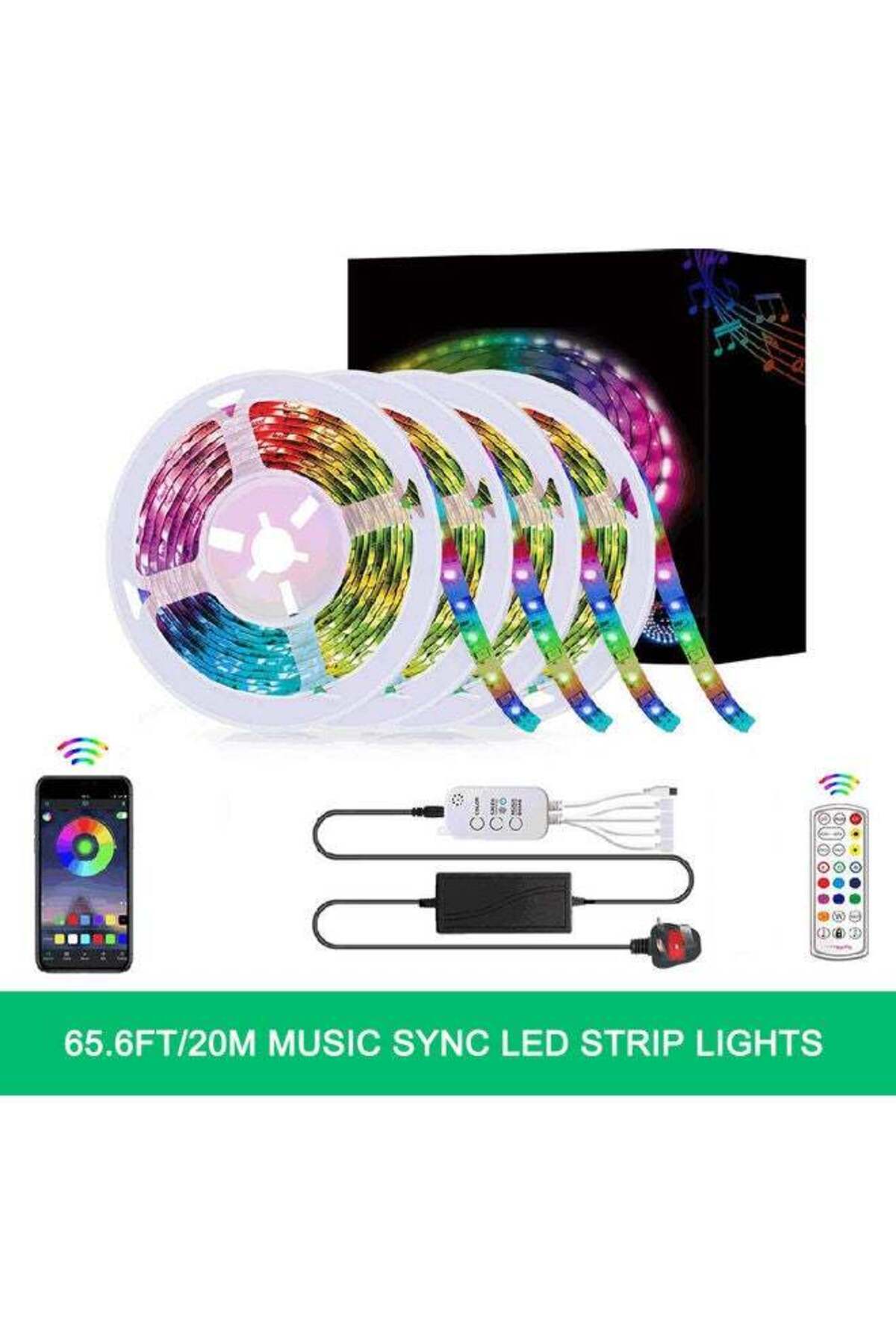 Generic-4-Piece RGB Color Changing LED Strip Light With Remote Control Multicolour 20meter 1