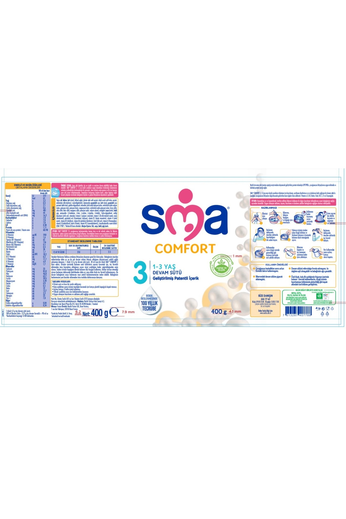 SMA Comfort 3 1-3 Yaş Devam Sütü 400 G x 6 Adet fotoğrafı 3 (önizleme)
